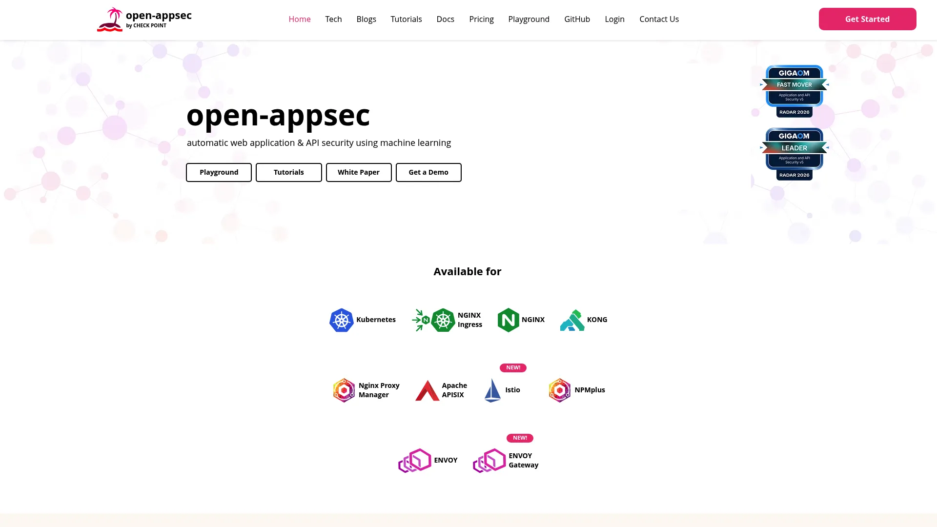 open-appsec machine-learning WAF and API security homepage