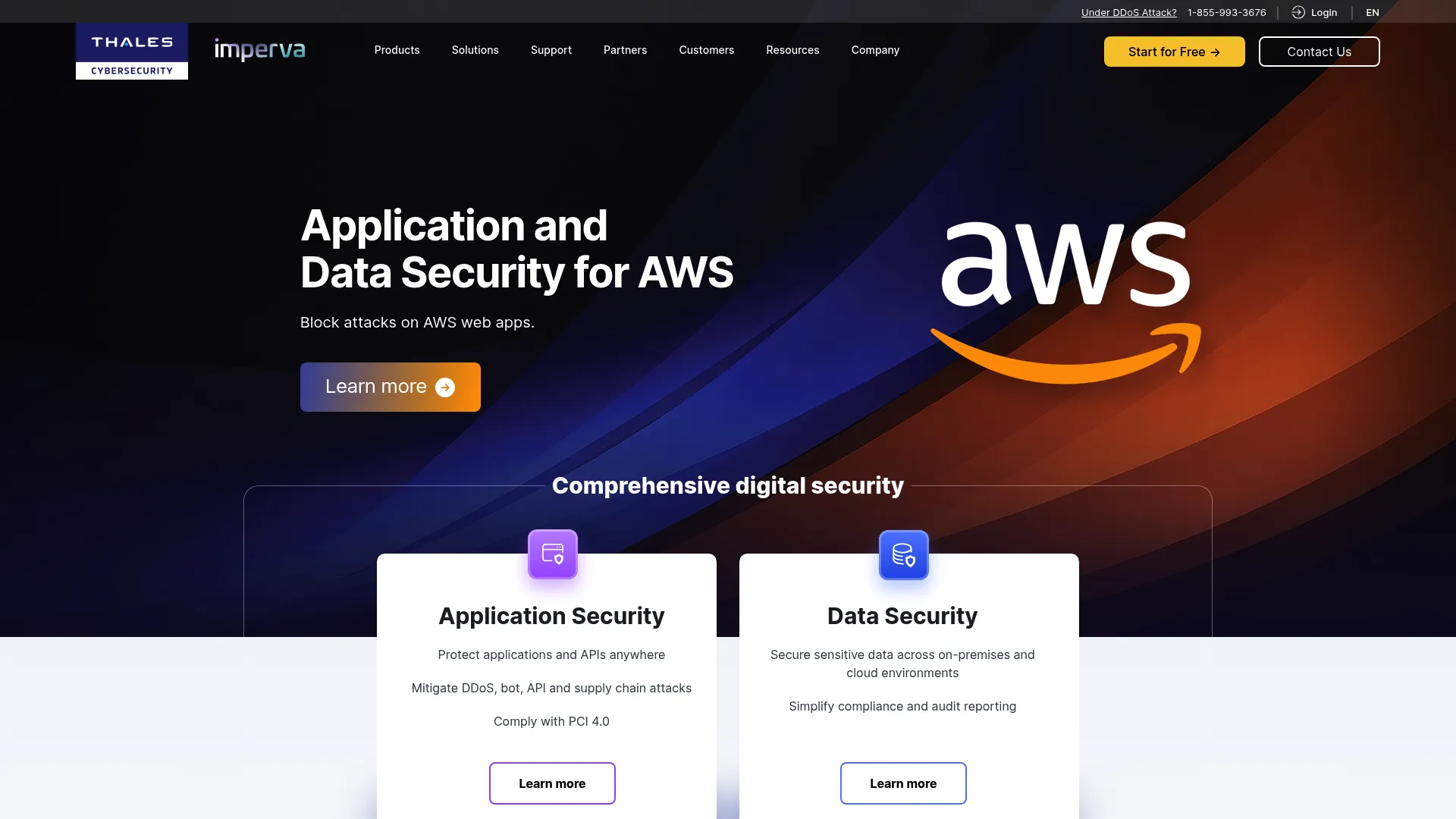 Imperva application, data, and API protection homepage