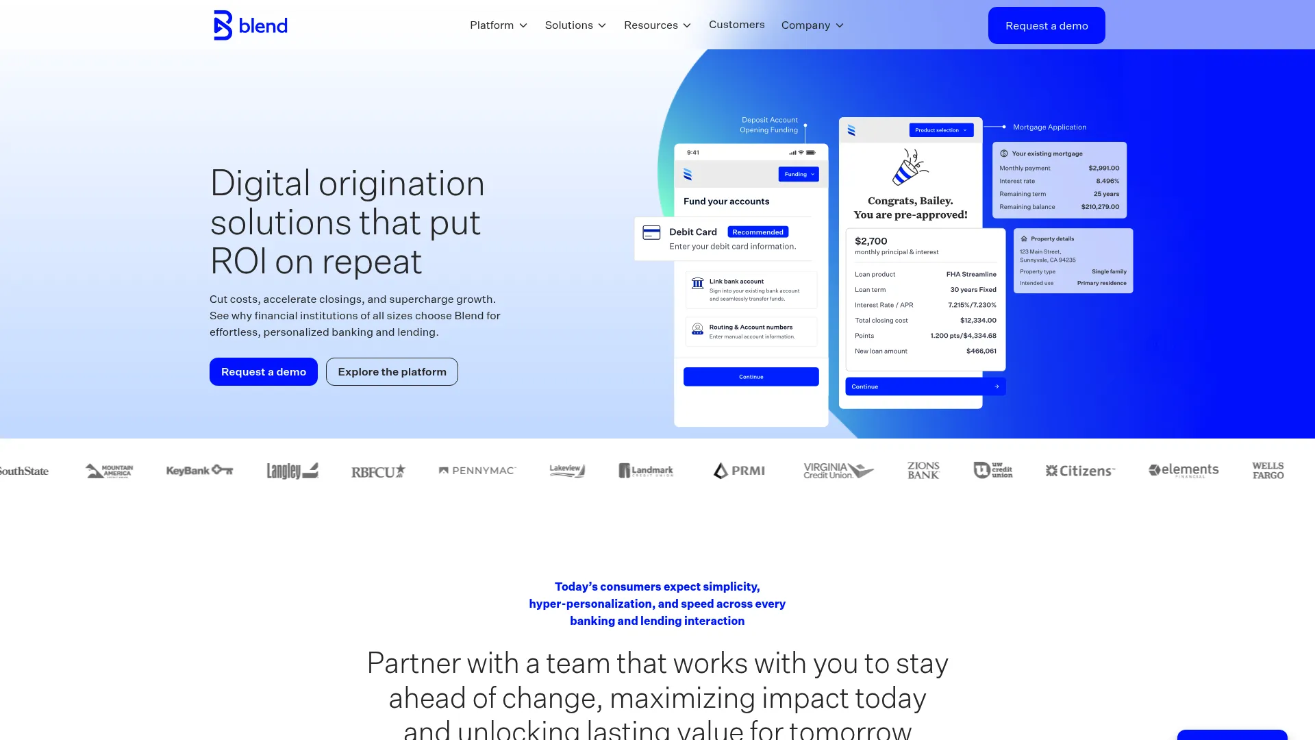 Blend digital banking and lending platform