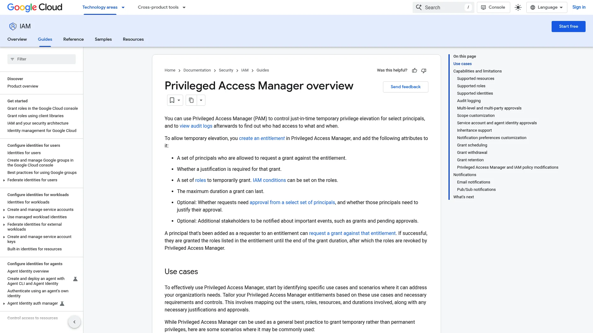 Google Cloud Privileged Access Manager documentation homepage