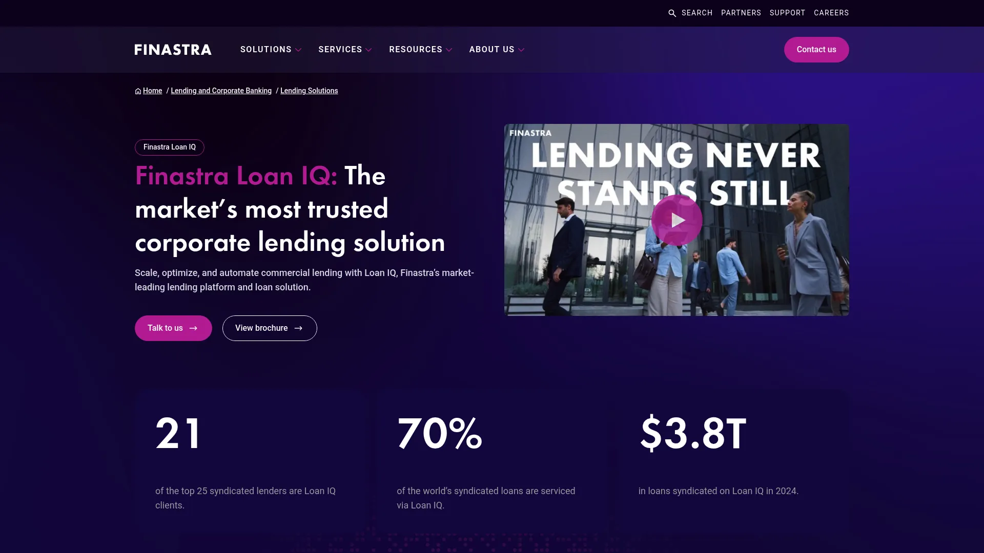 Finastra Loan IQ loan servicing platform homepage