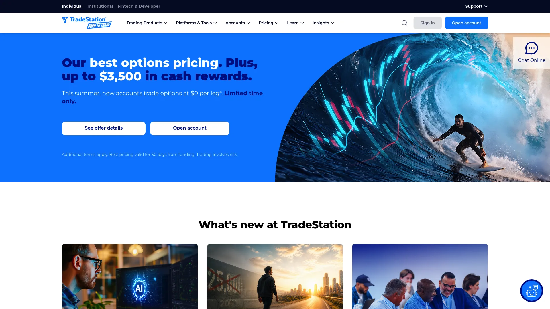 TradeStation trading platform with charting and order tools