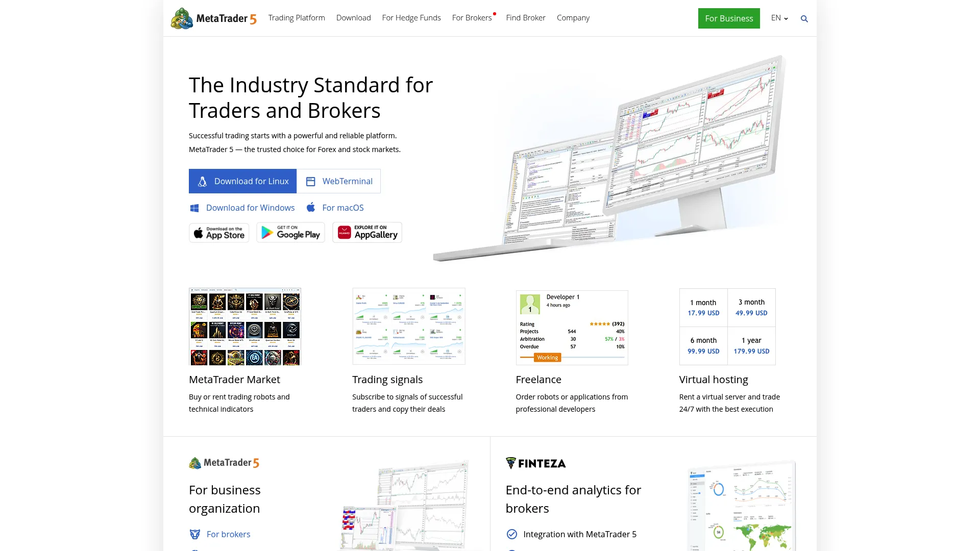 MetaTrader 5 multi-asset trading terminal with charts