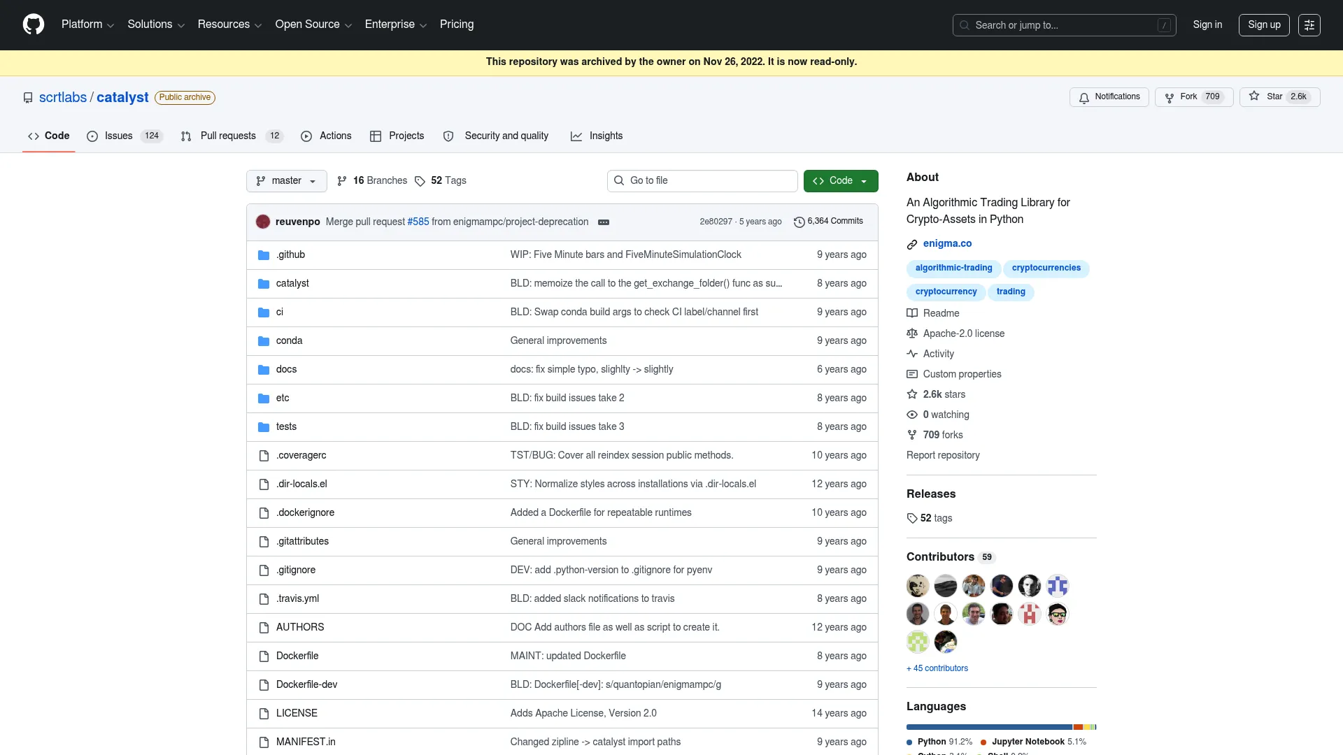 Enigma Catalyst algorithmic trading library GitHub repository