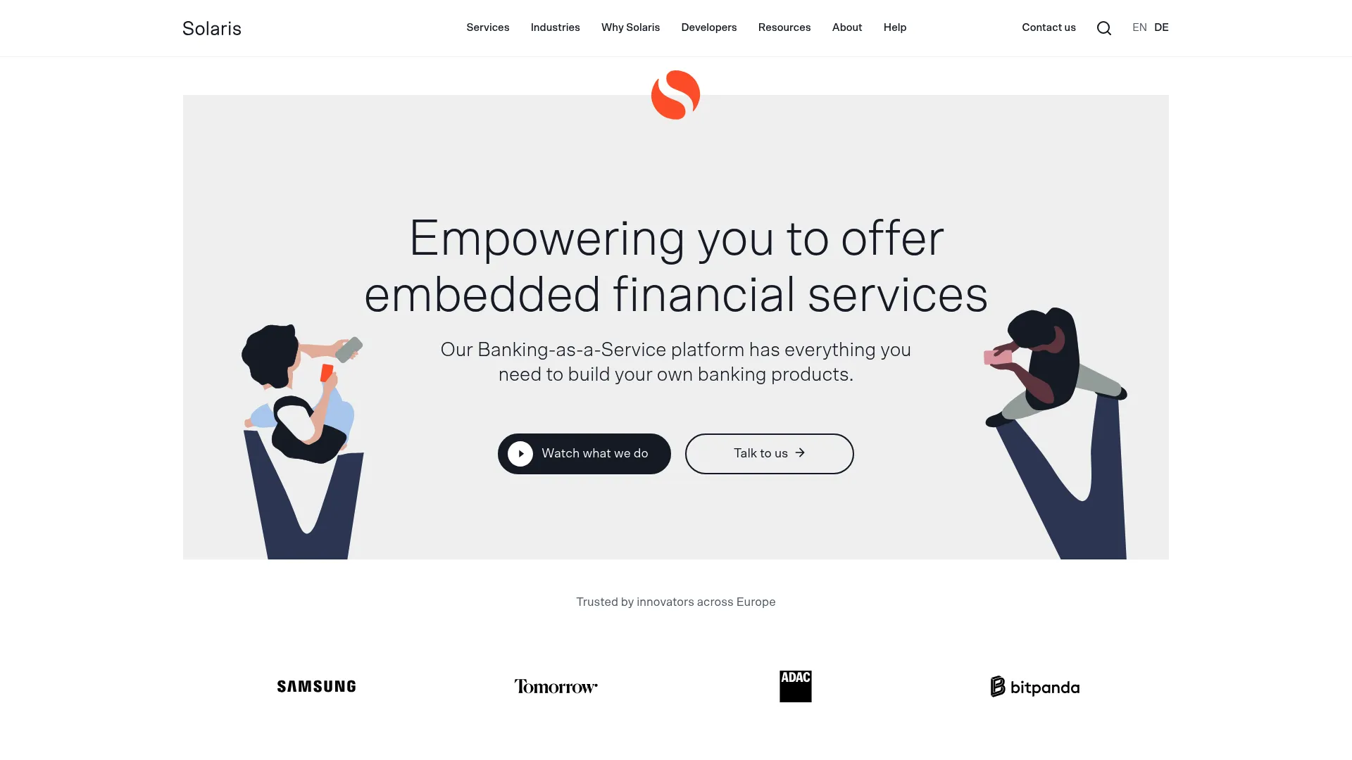 Solaris European embedded finance platform homepage