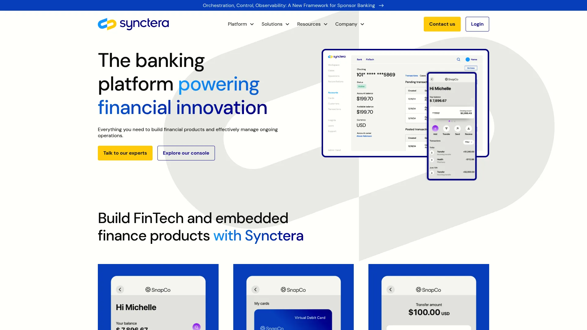 Synctera banking-as-a-service infrastructure