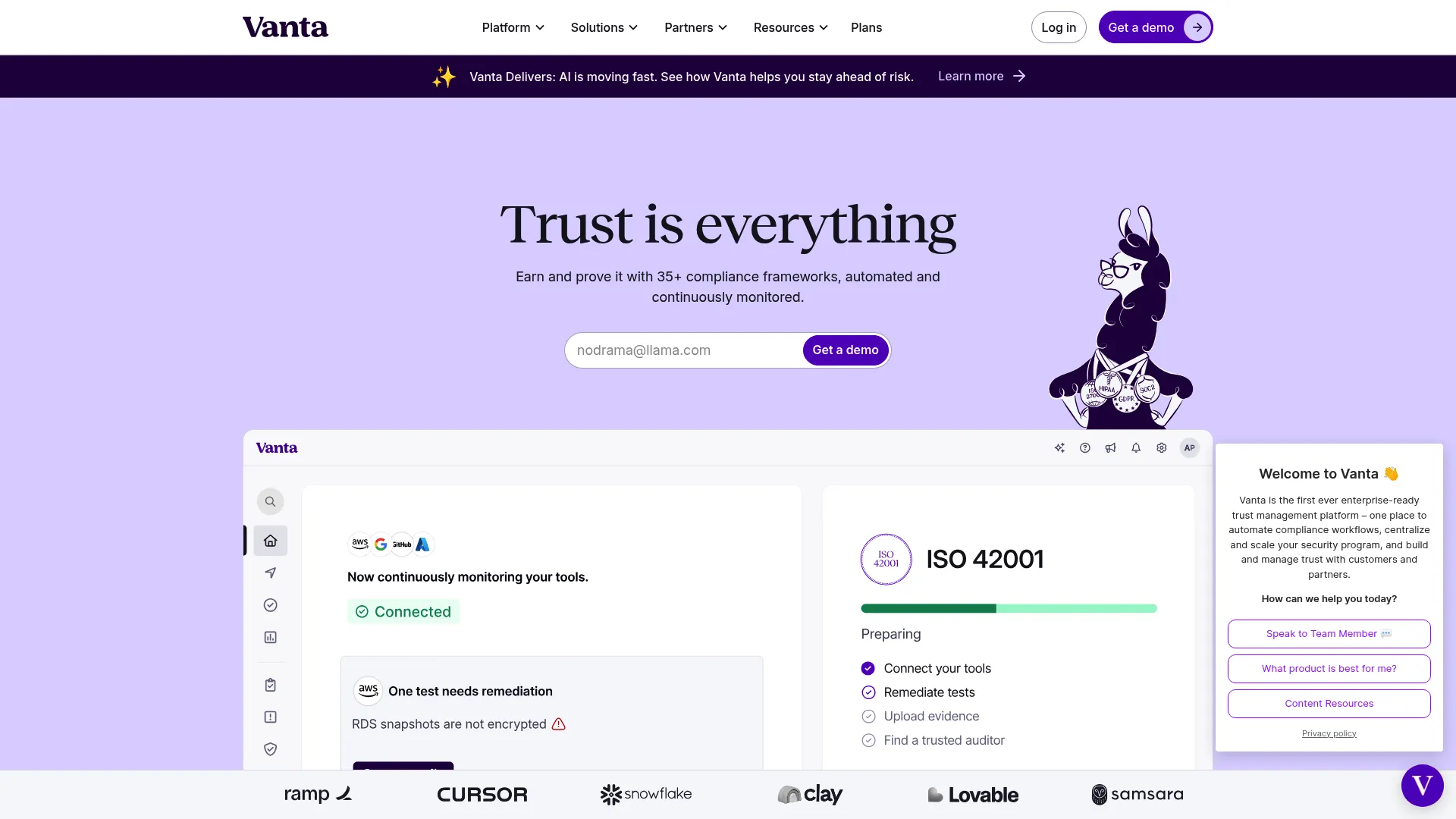 Vanta compliance automation platform screenshot