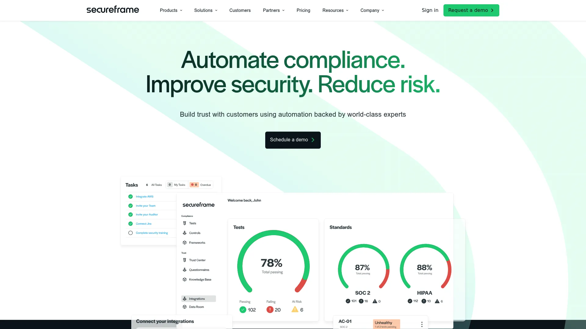 Secureframe compliance automation platform screenshot