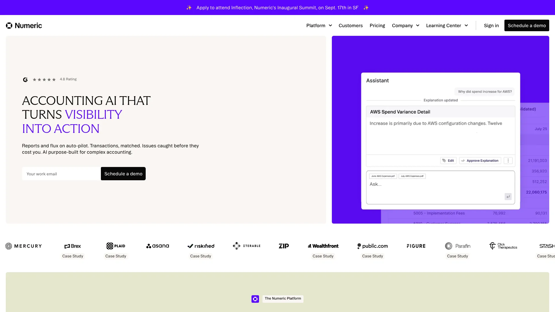 Numeric reconciliation and close management software interface