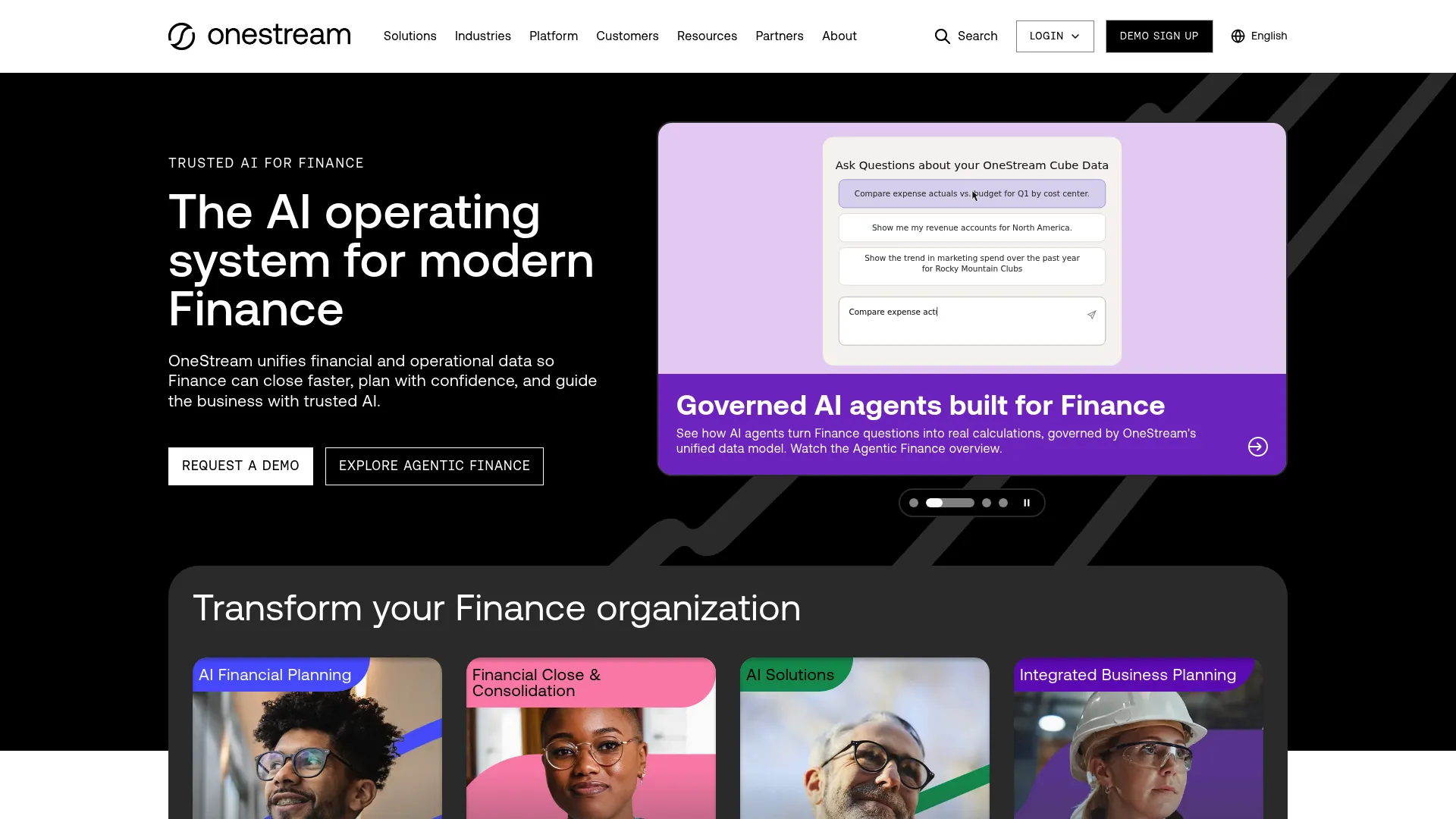 OneStream unified finance and reconciliation platform dashboard