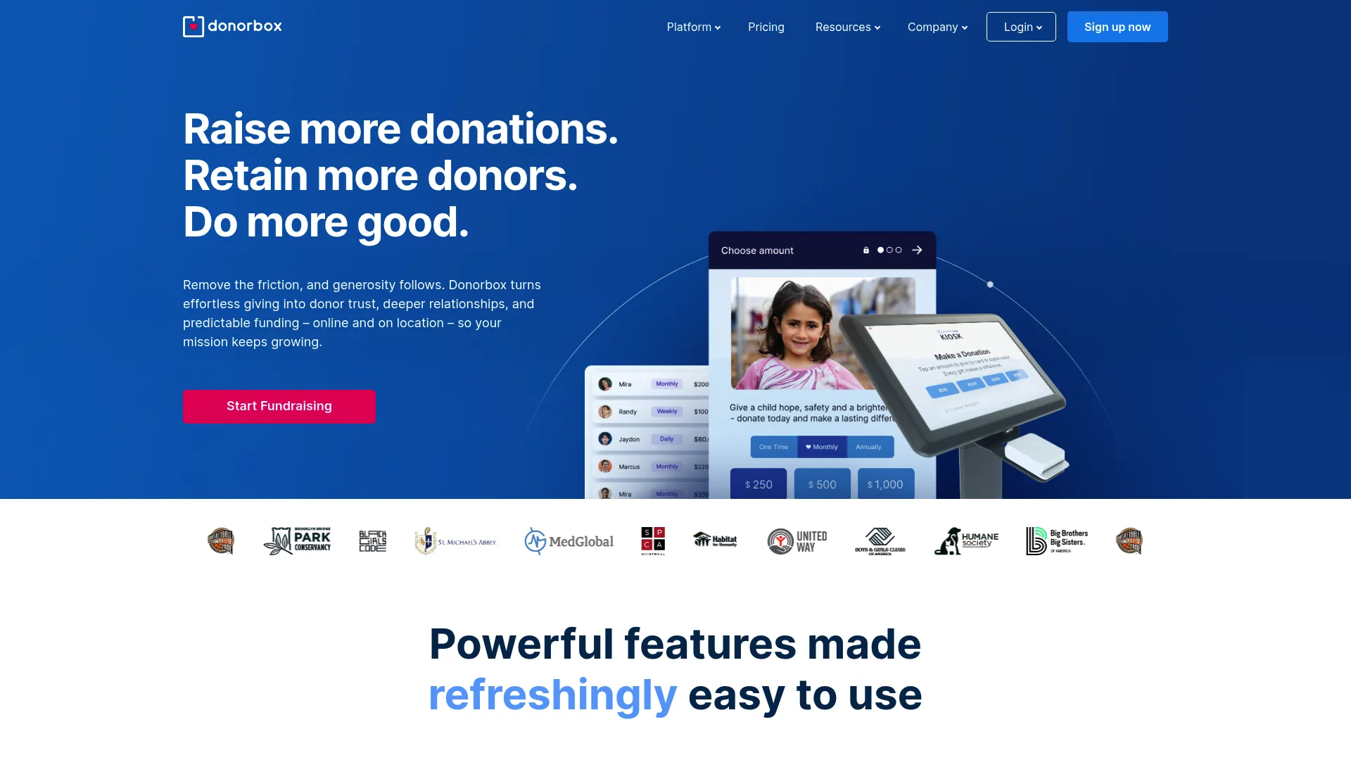 Donorbox online fundraising and donation platform homepage