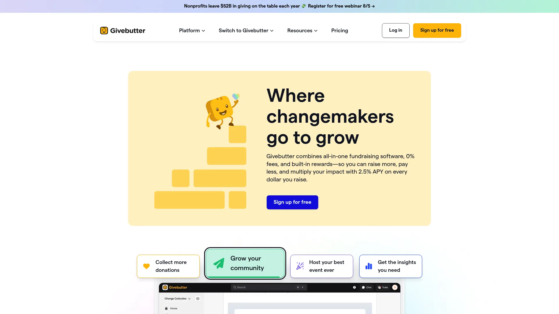 Givebutter all-in-one fundraising platform homepage