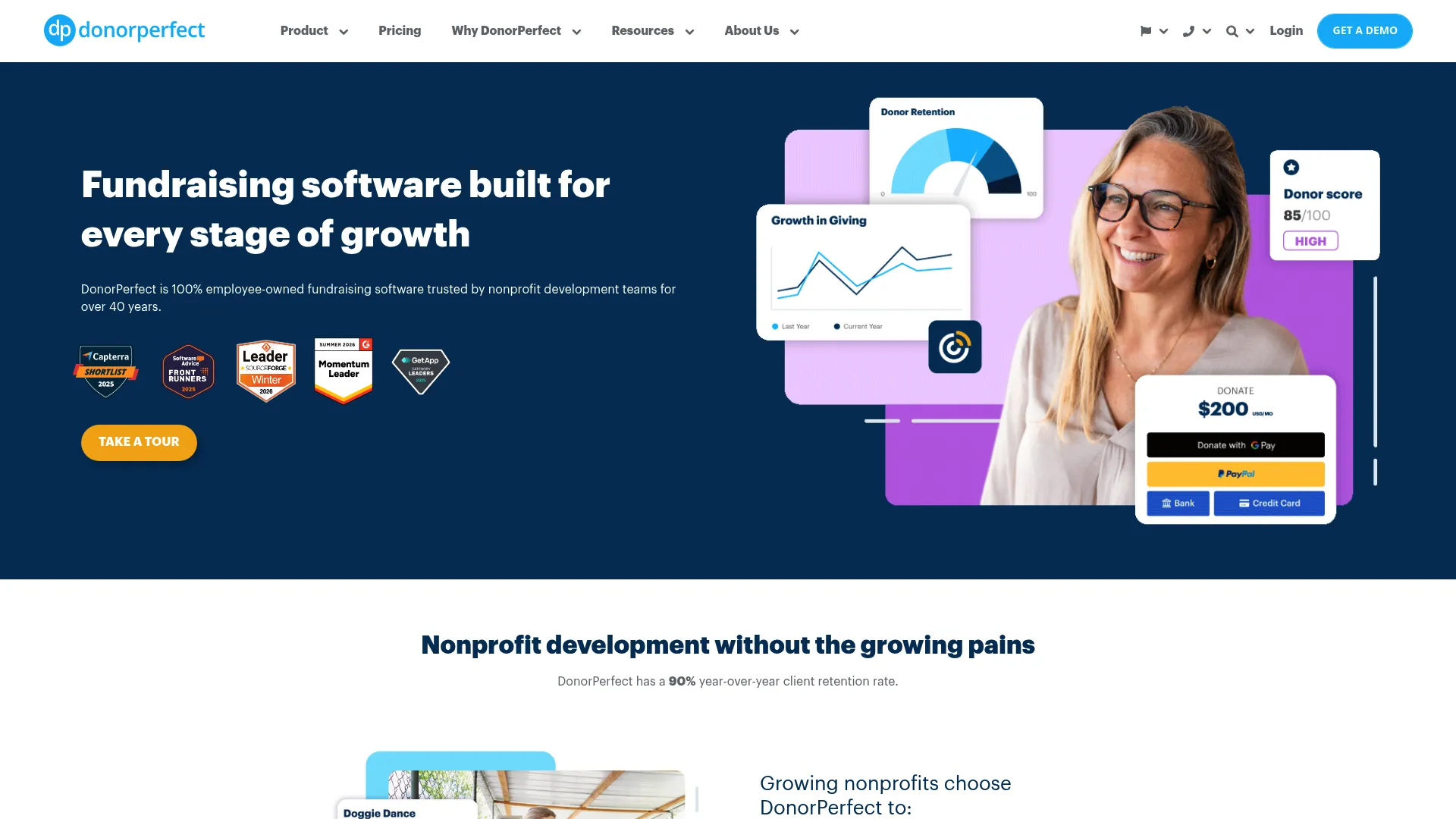 DonorPerfect fundraising and donor management software homepage