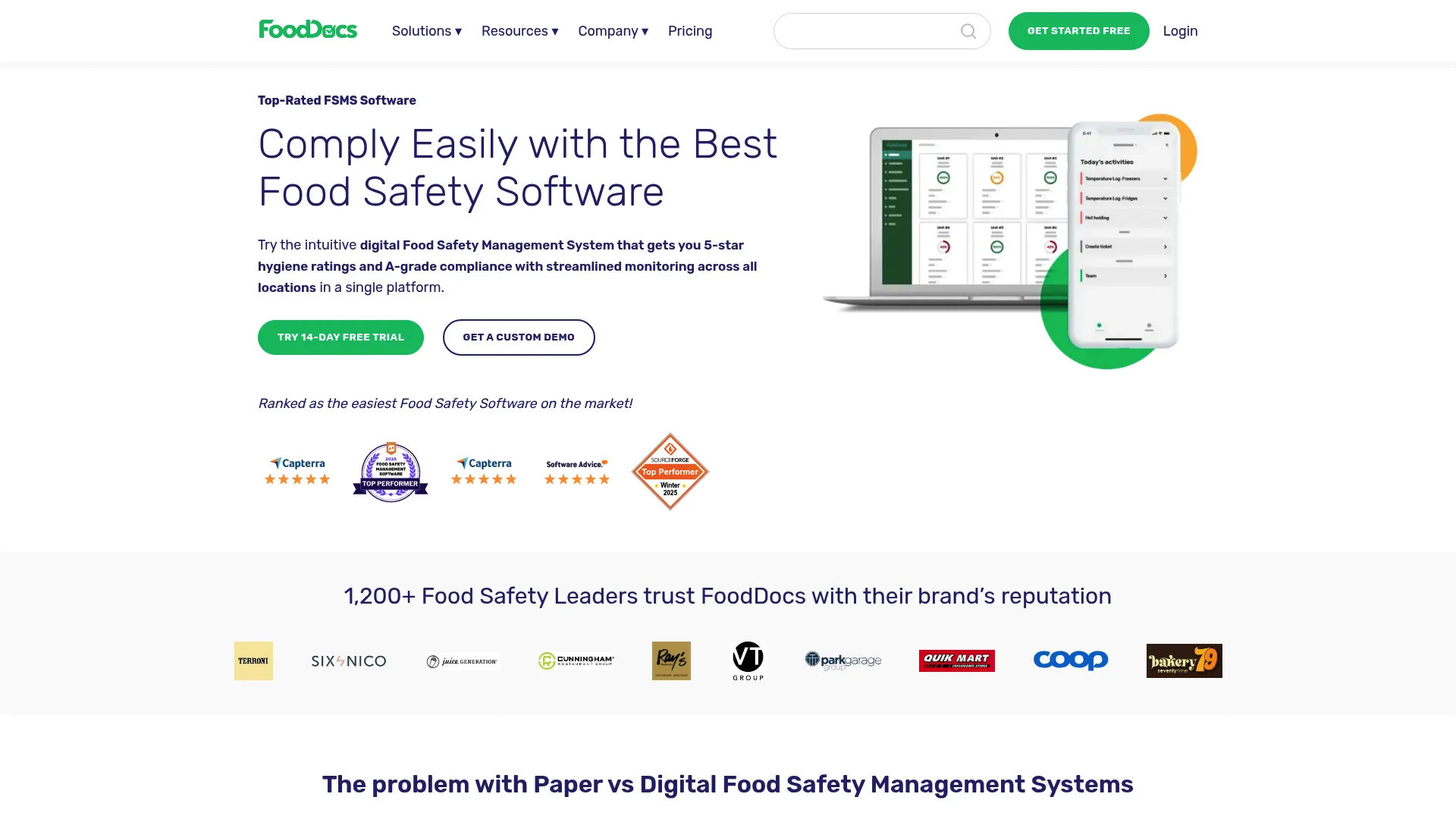 FoodDocs food safety management software homepage