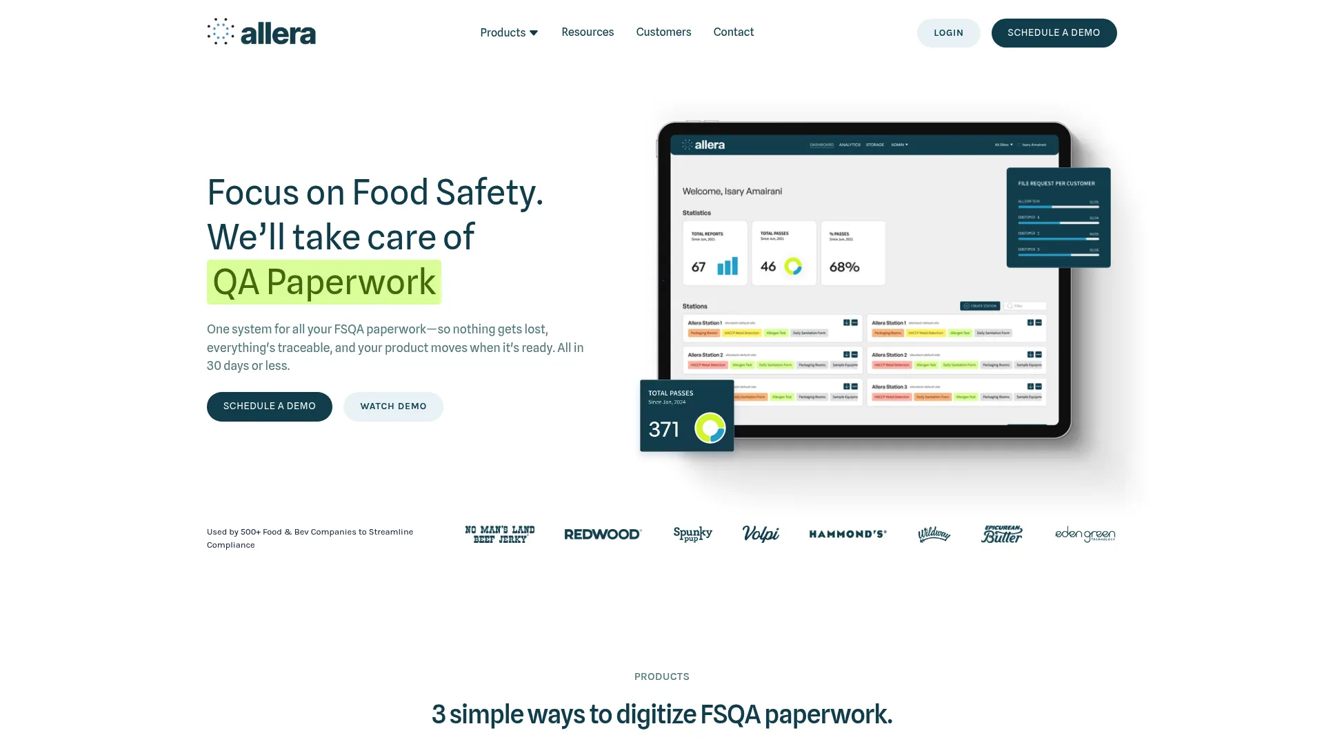 Allera food safety and quality management software homepage