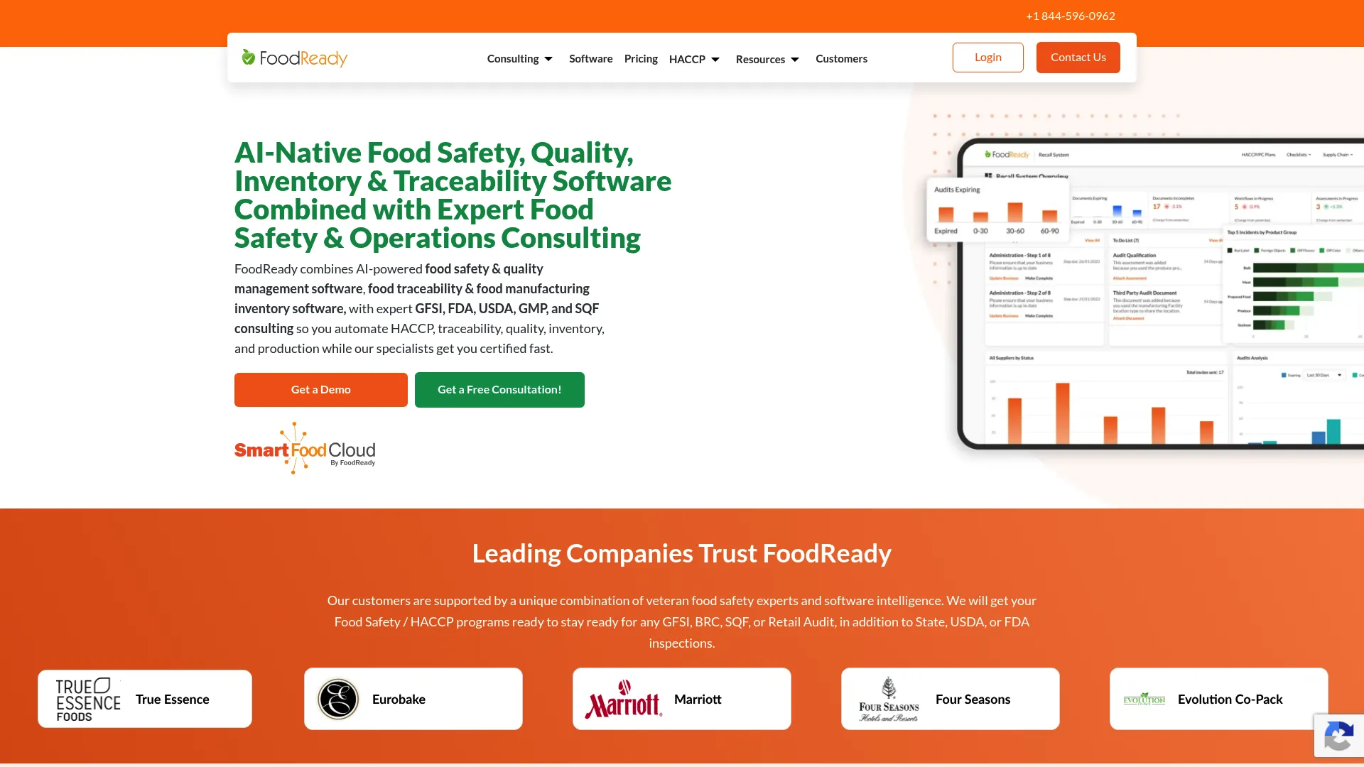FoodReady AI-powered food safety and traceability software homepage