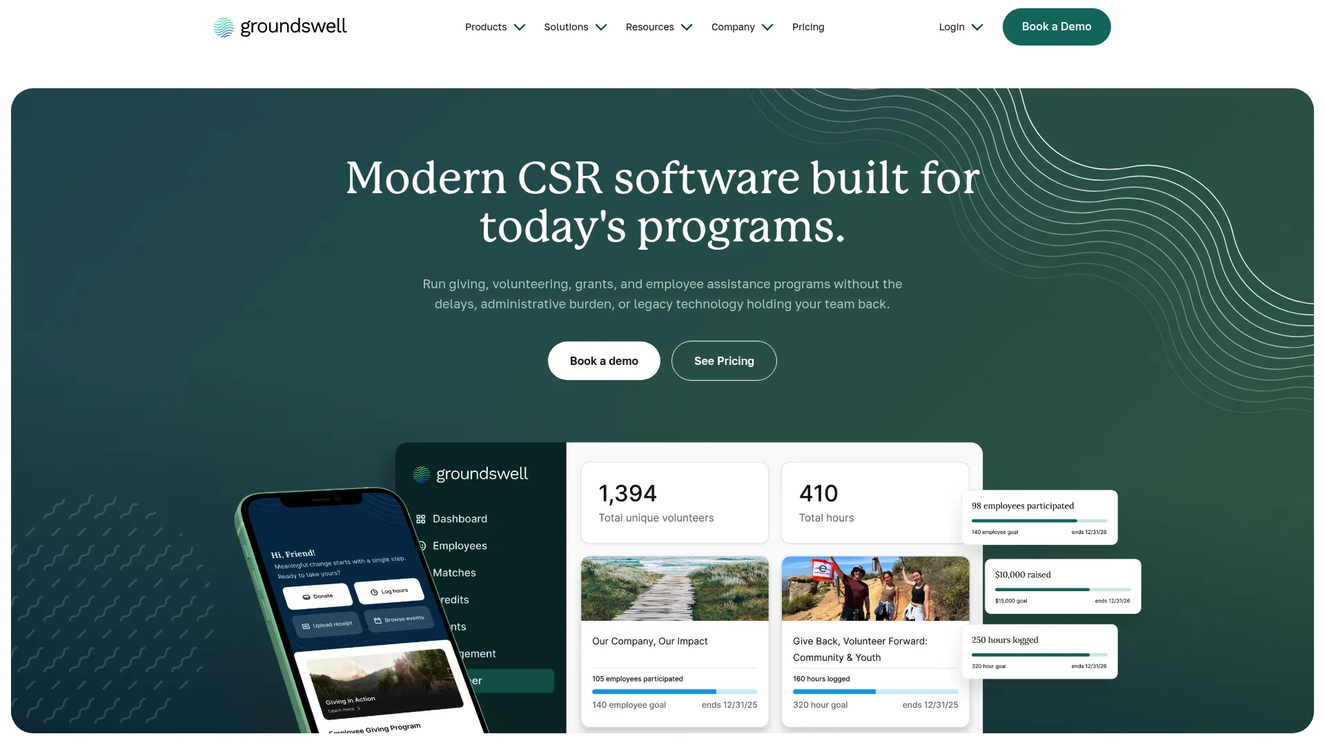 Groundswell corporate social impact platform homepage