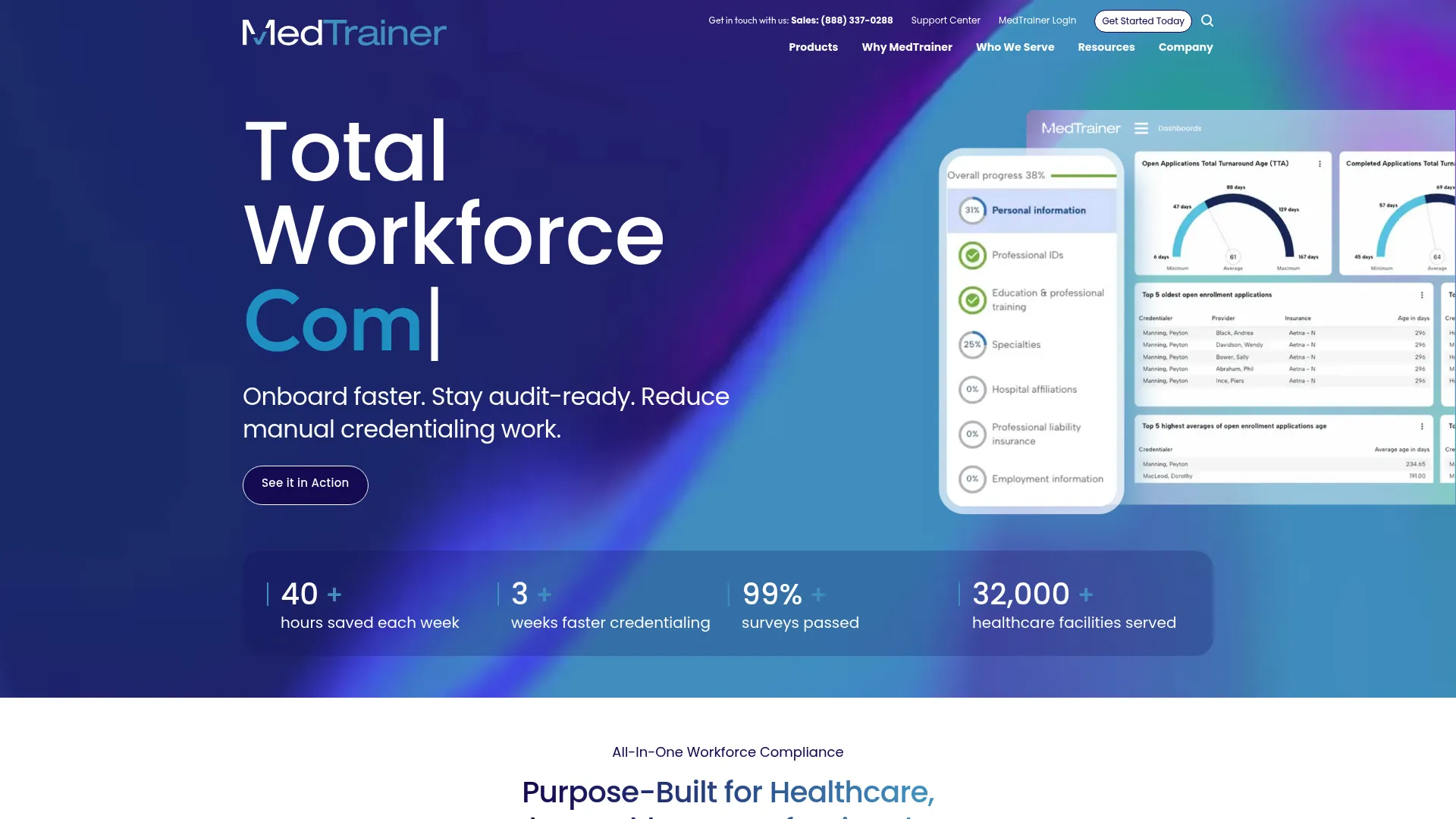 MedTrainer credentialing and compliance platform homepage