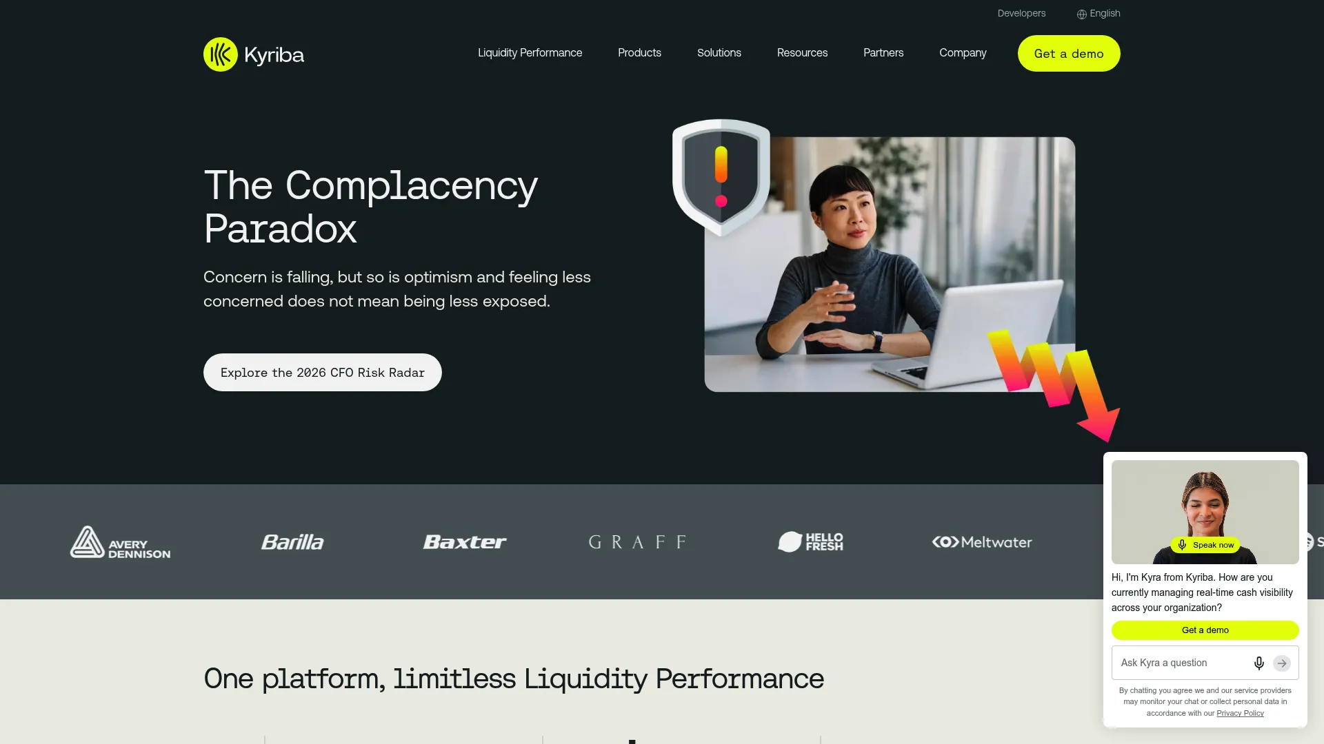 Kyriba treasury management platform homepage