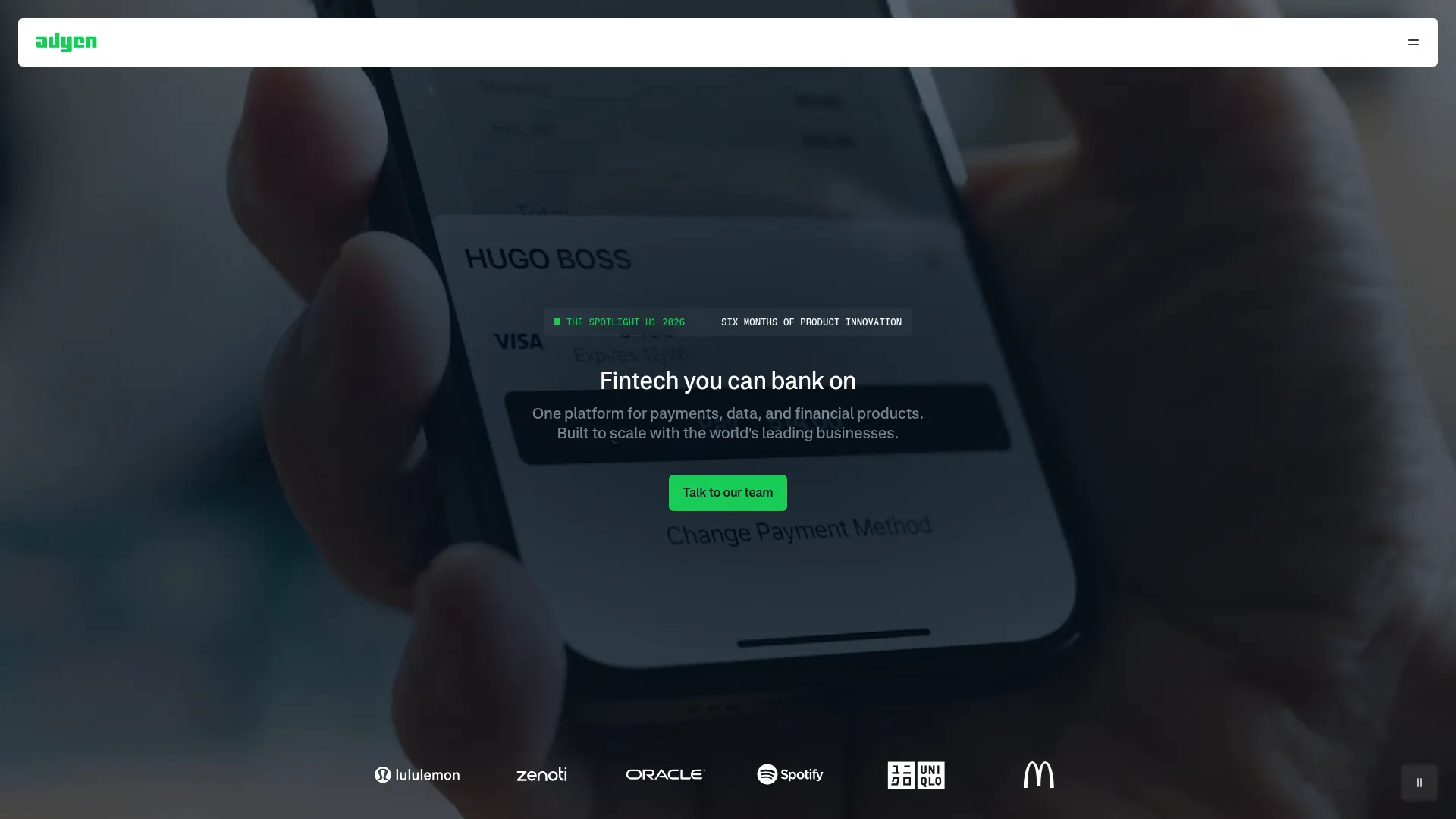 Adyen payments platform homepage