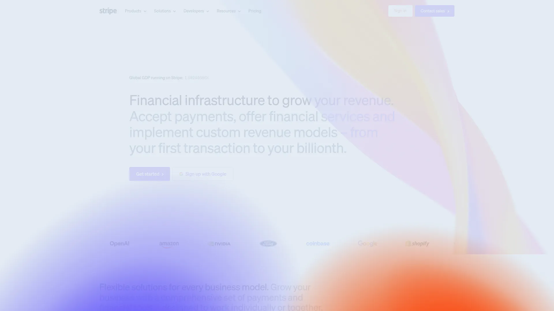 Stripe payments infrastructure homepage