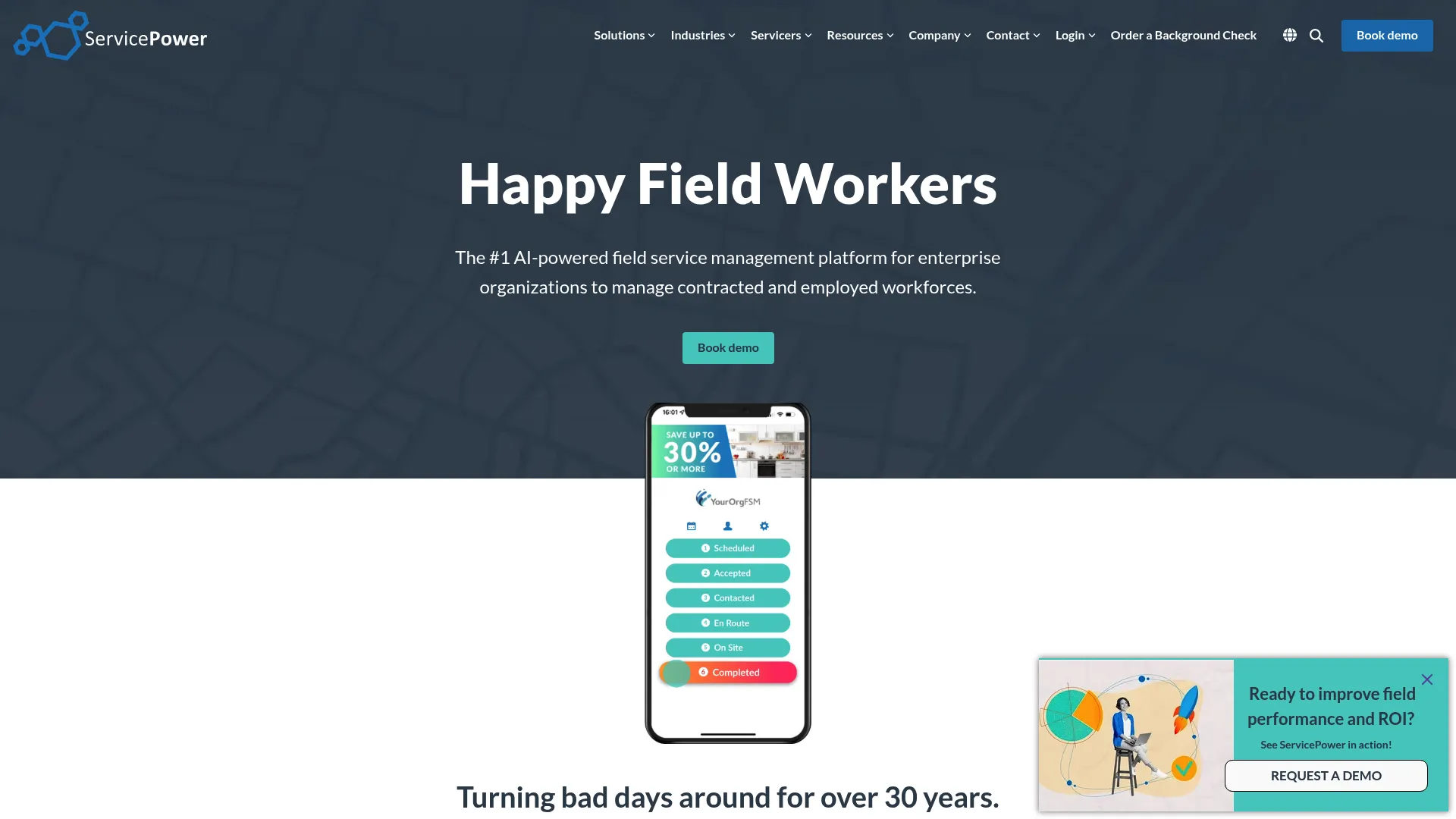 ServicePower field service management homepage