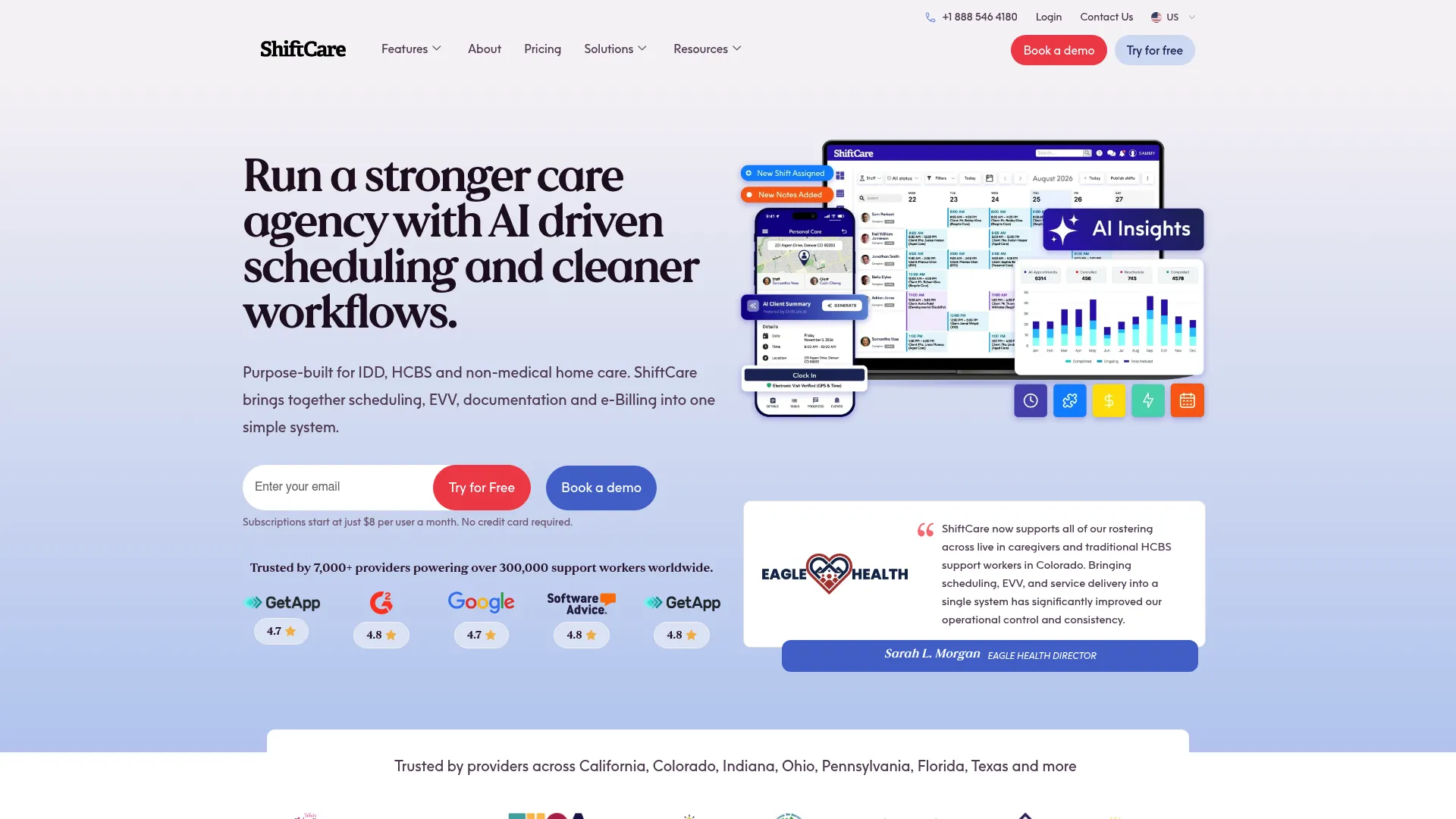 ShiftCare home care scheduling software homepage