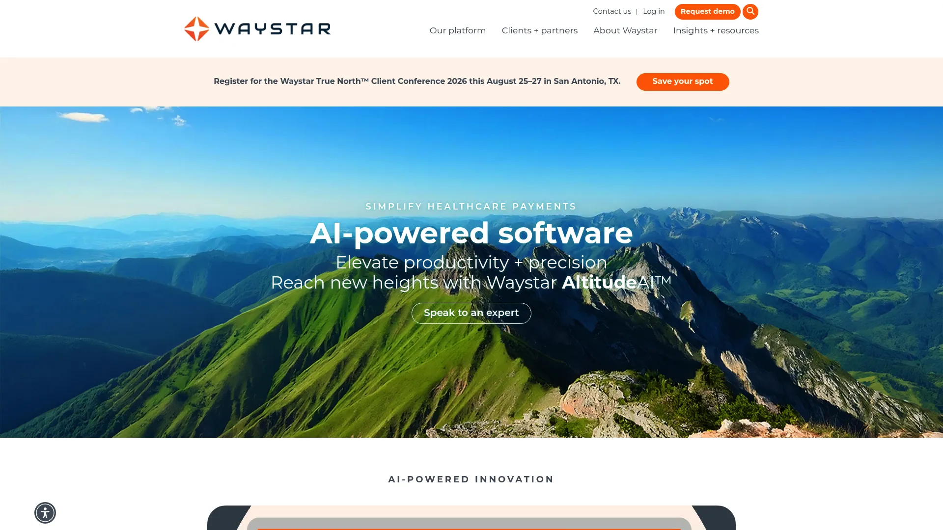 Waystar healthcare revenue cycle platform homepage