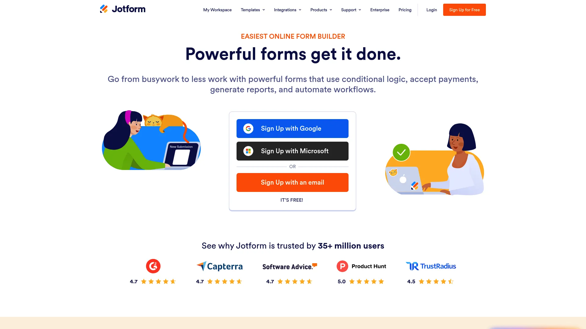 Jotform drag-and-drop online form builder homepage