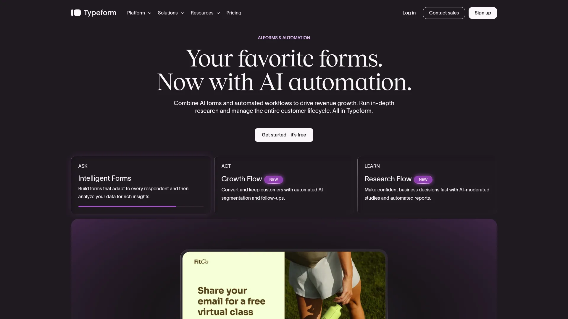 Typeform conversational form and survey platform homepage