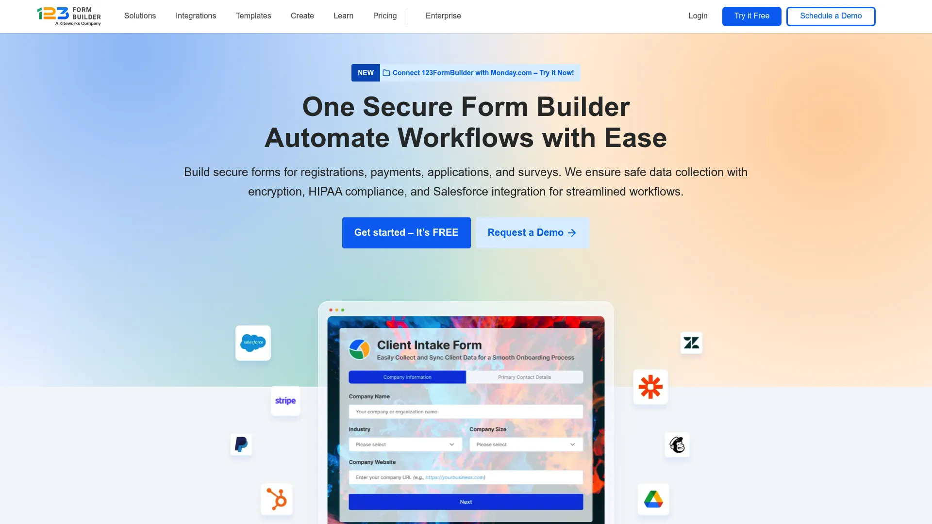 123FormBuilder no-code web form and survey builder homepage