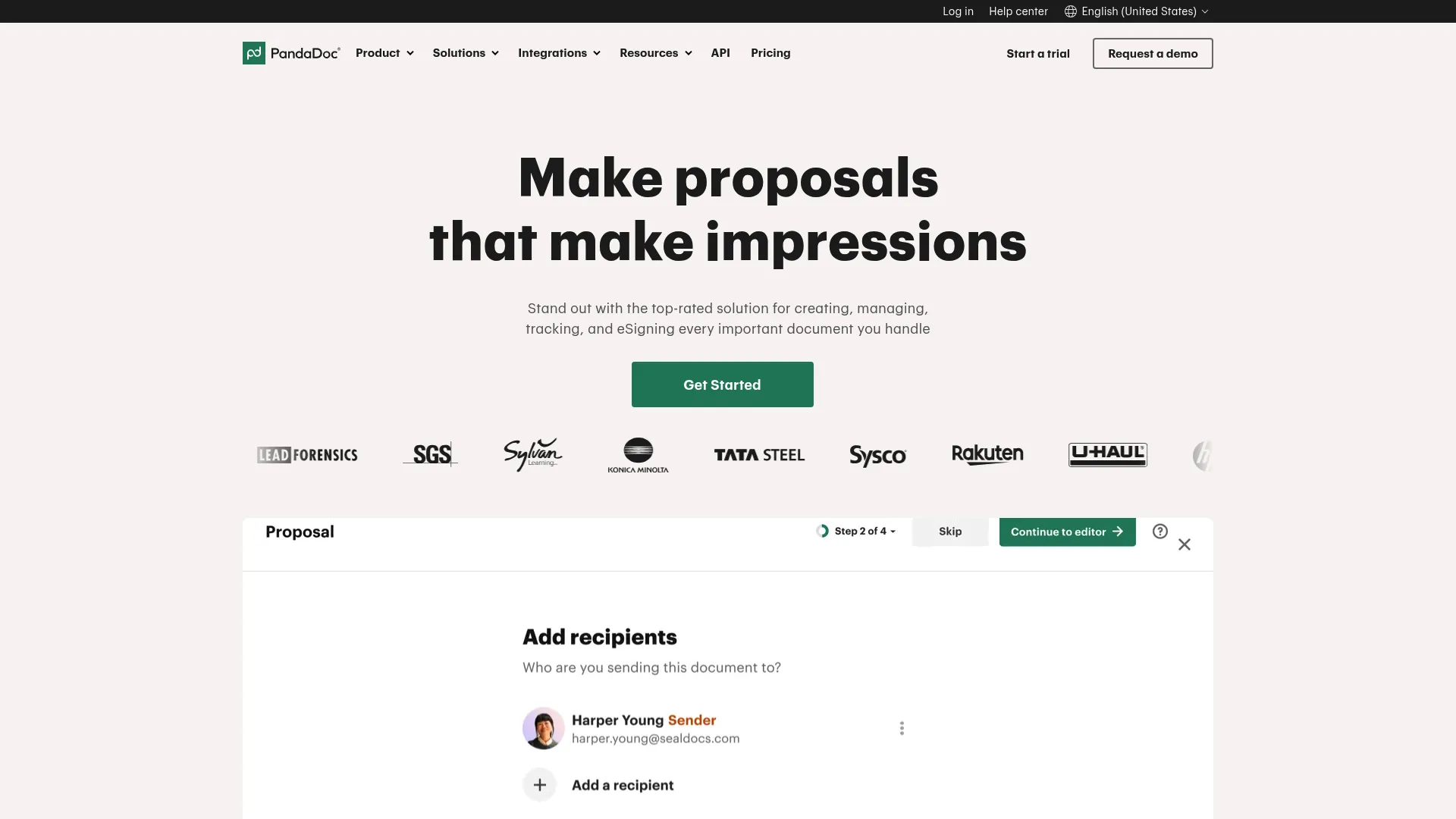 PandaDoc document automation software homepage