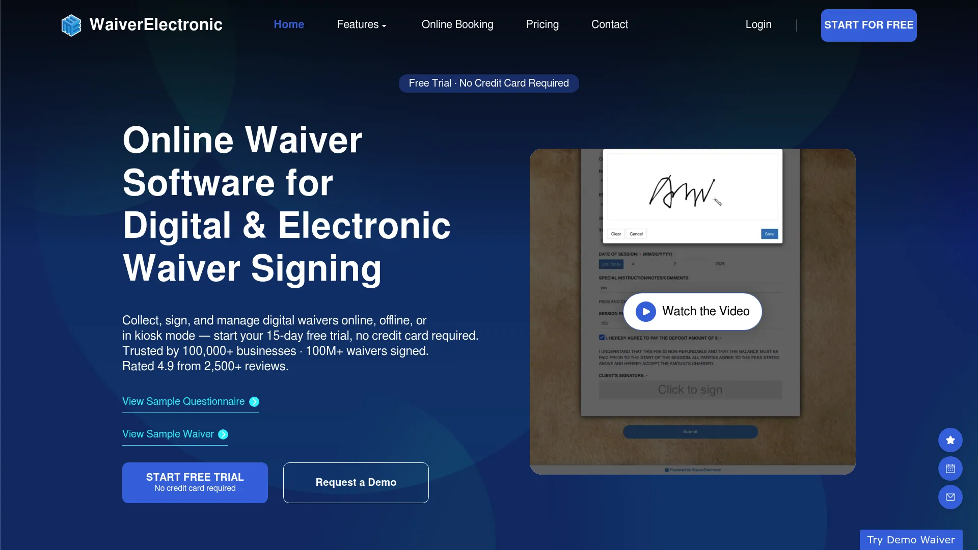 Waiver Electronic waiver software homepage