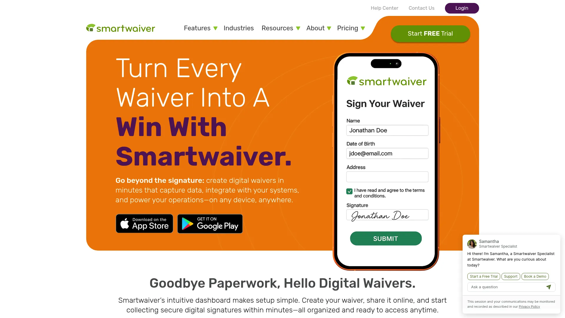 Smartwaiver digital waiver software homepage