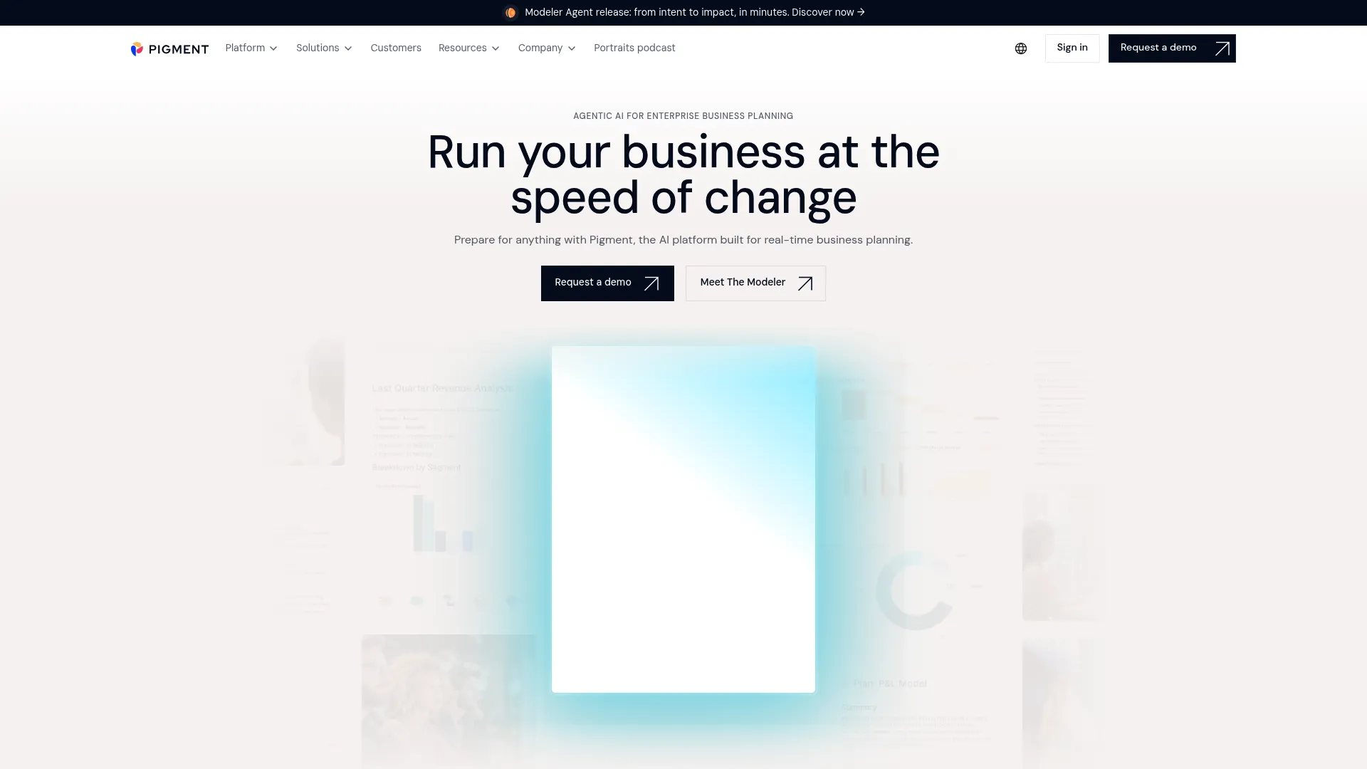 Pigment business planning platform homepage