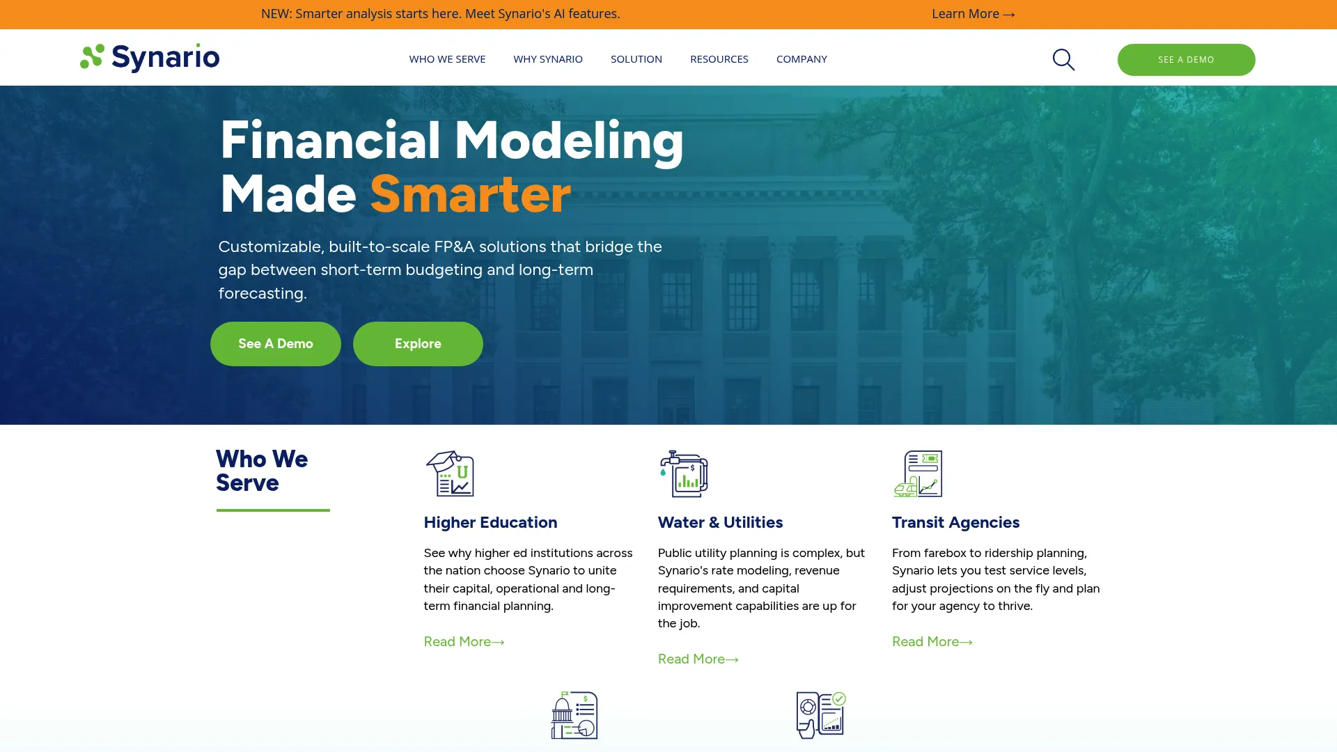 Synario financial modeling and scenario planning platform homepage