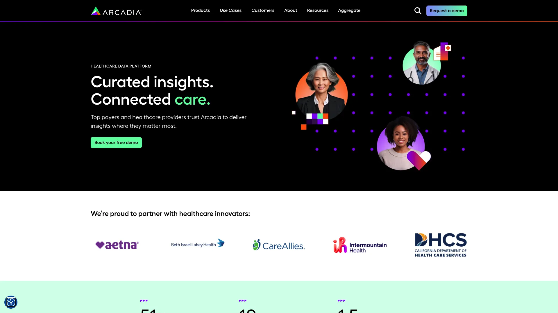 Arcadia healthcare data and analytics platform homepage