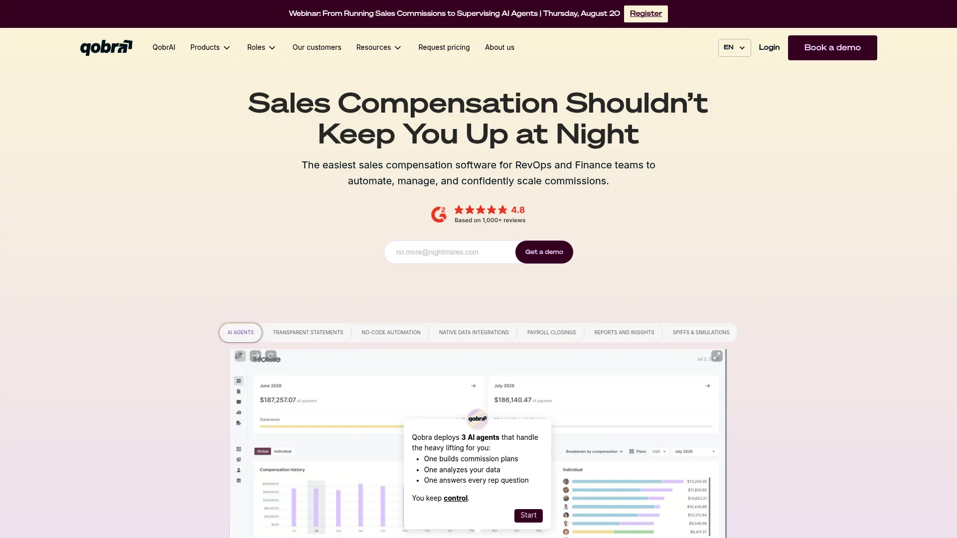 Qobra sales commission software homepage