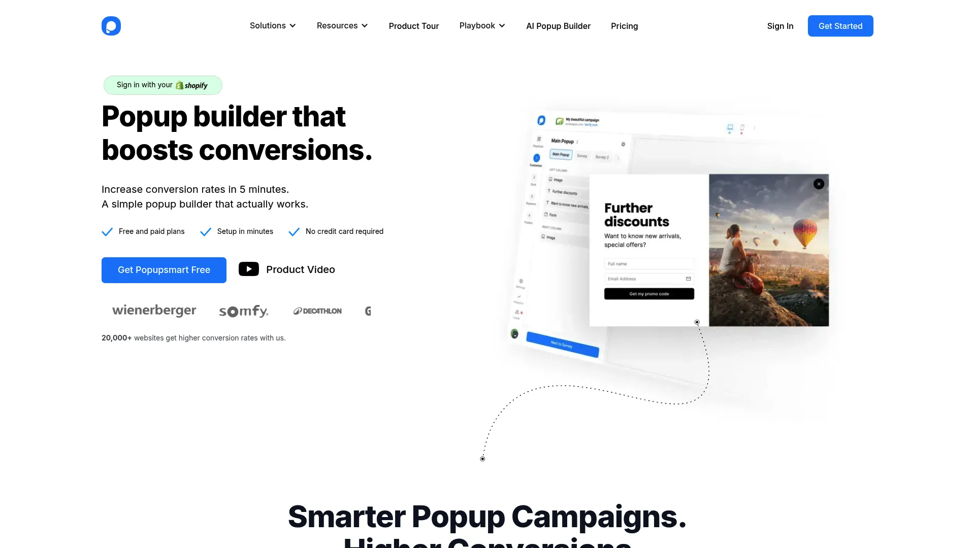 Popupsmart no-code popup homepage