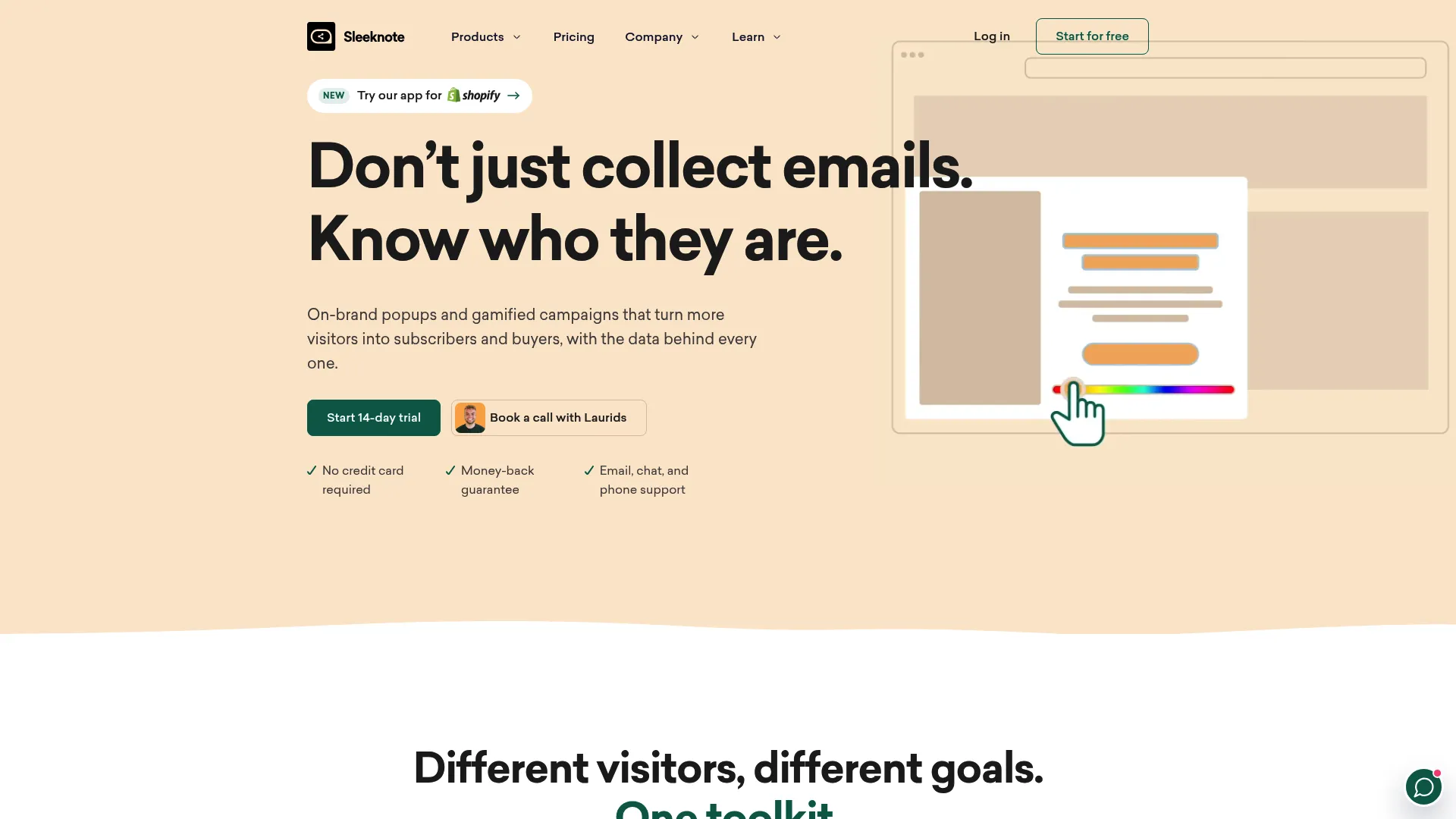 Sleeknote ecommerce popup software homepage