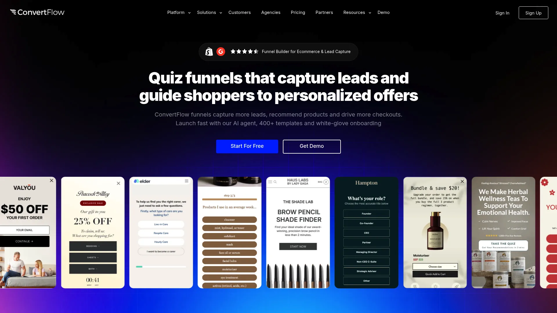 ConvertFlow funnel and popup builder homepage