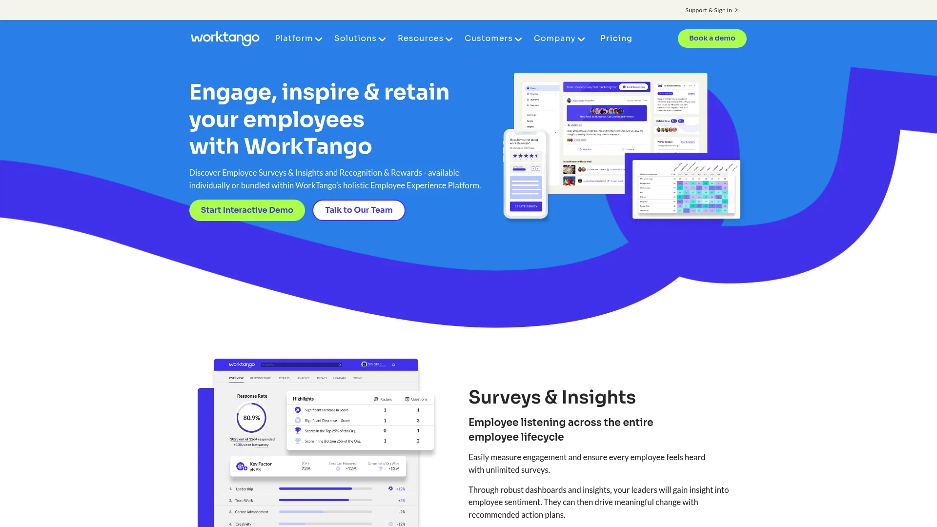 WorkTango employee experience and recognition platform homepage
