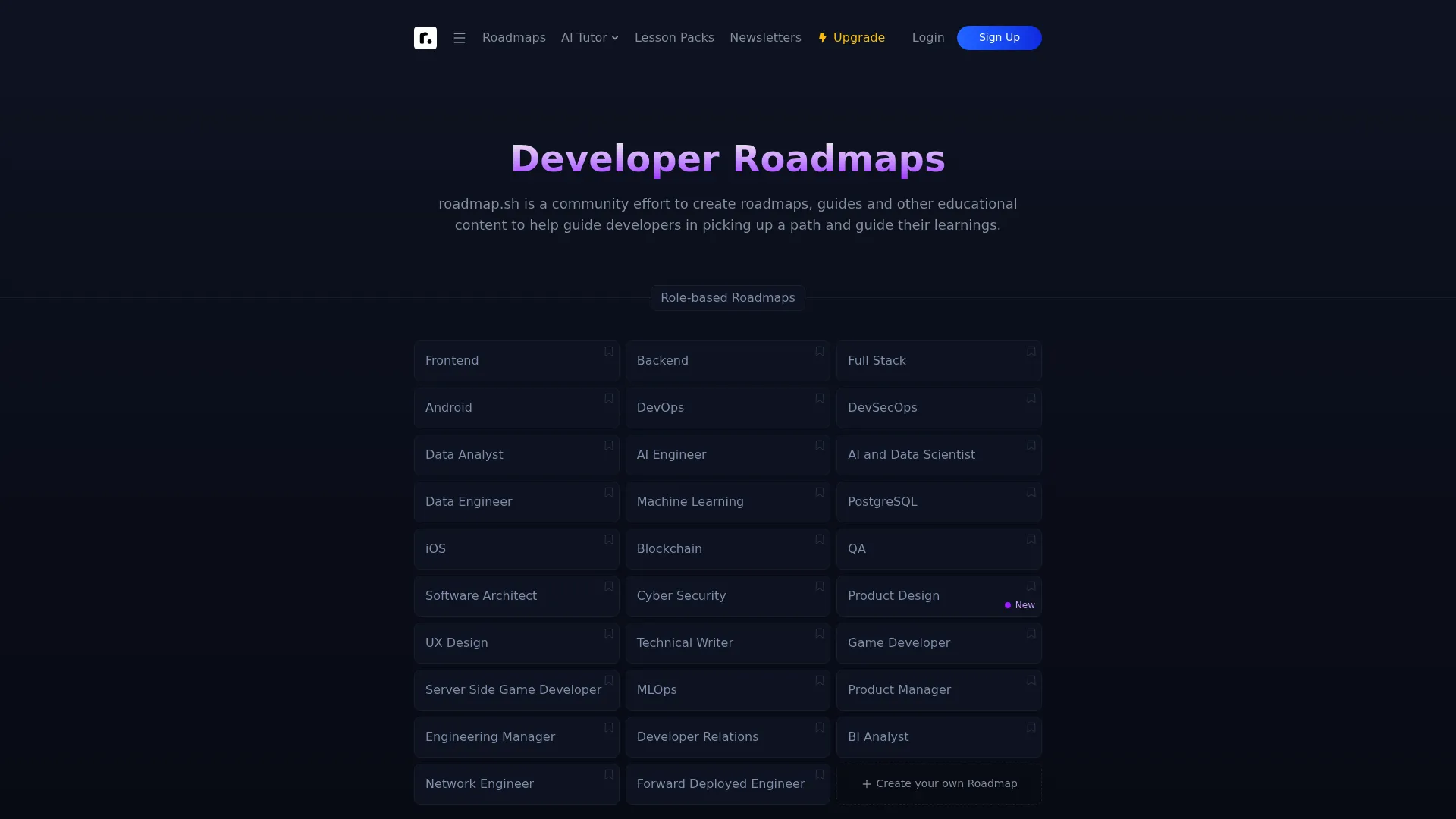 roadmap.sh developer roadmaps and learning paths homepage