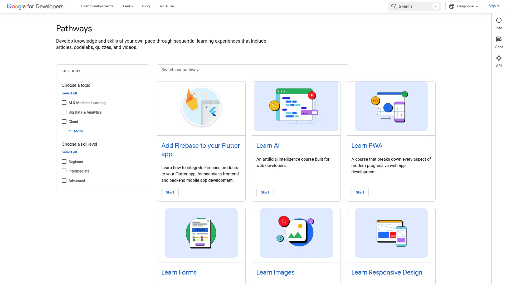 Google Learning Pathways developer learning hub
