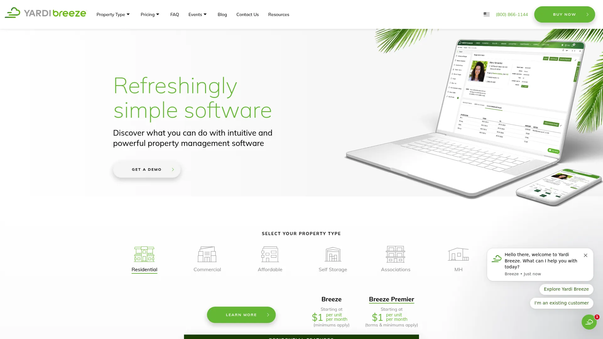 Yardi Breeze property management software homepage