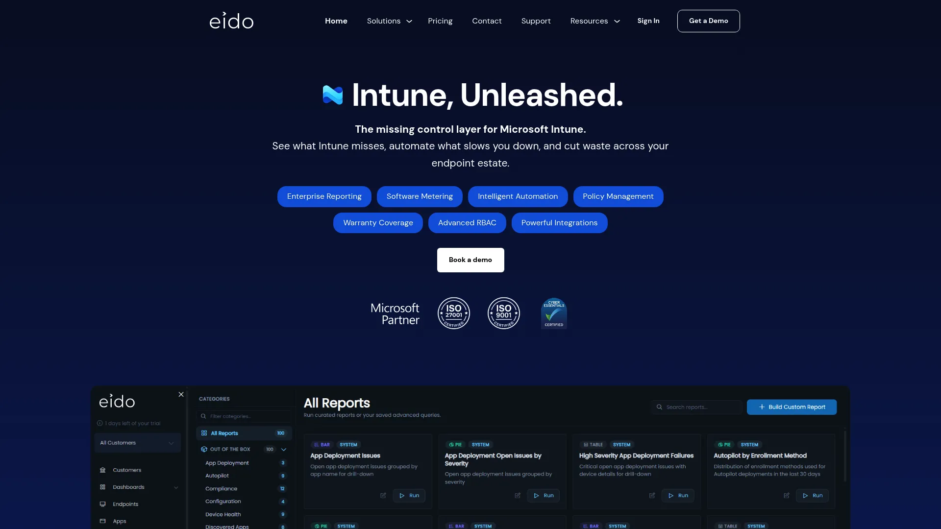 Eido Microsoft Intune reporting and software metering dashboard