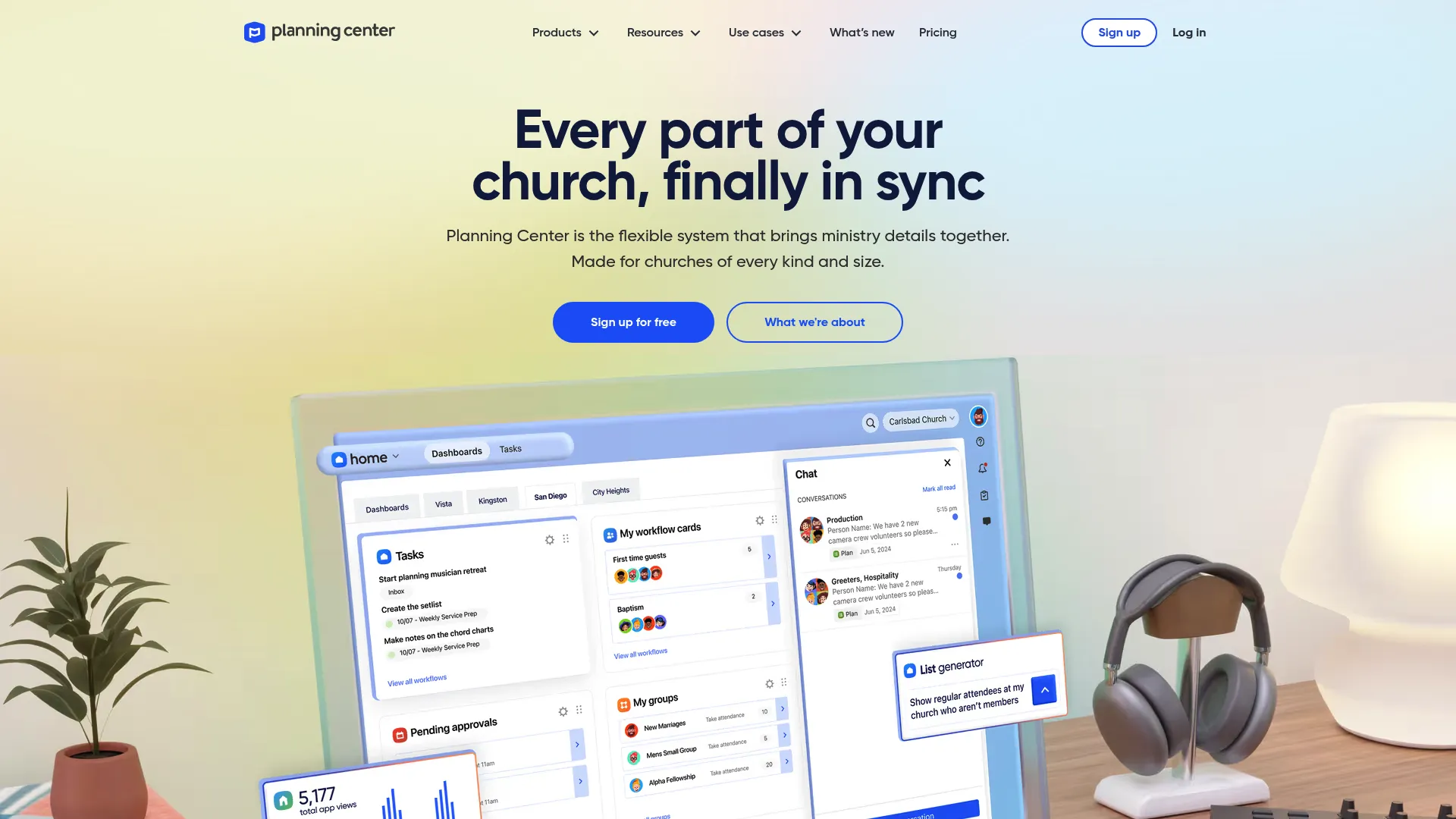 Planning Center church management software dashboard