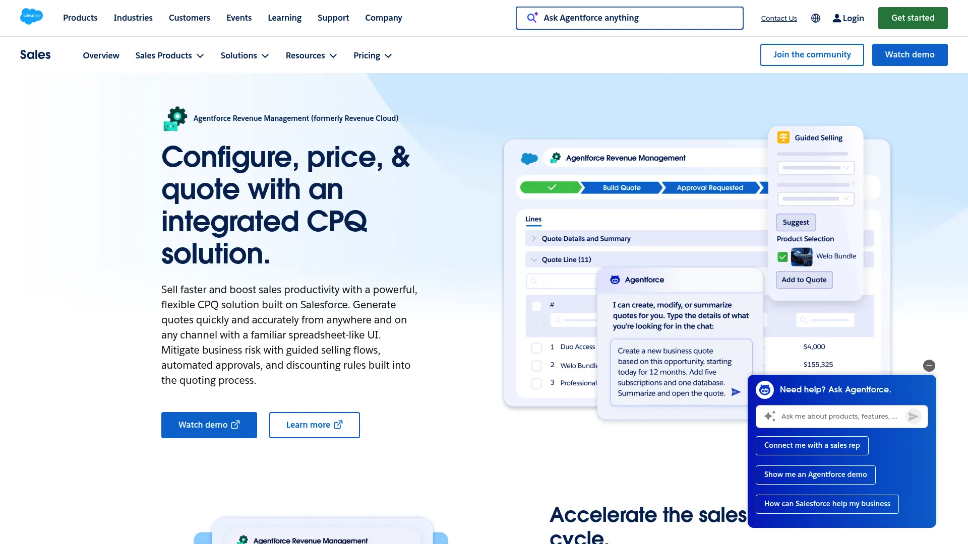 Salesforce CPQ guided selling and quote interface