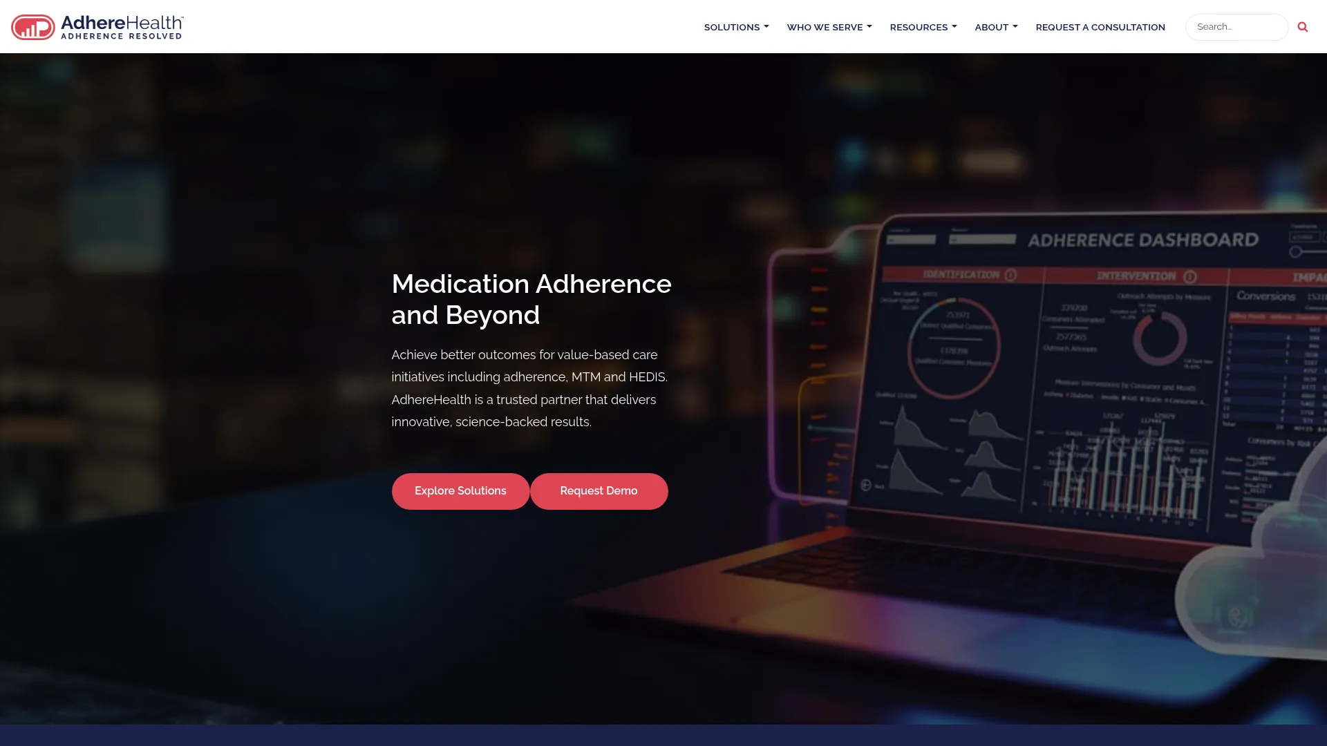 Adhera Health platform homepage