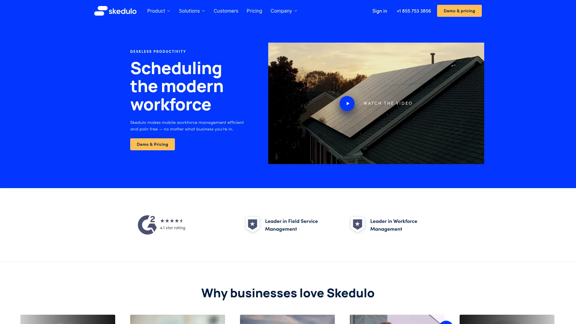 Skedulo deskless workforce management homepage